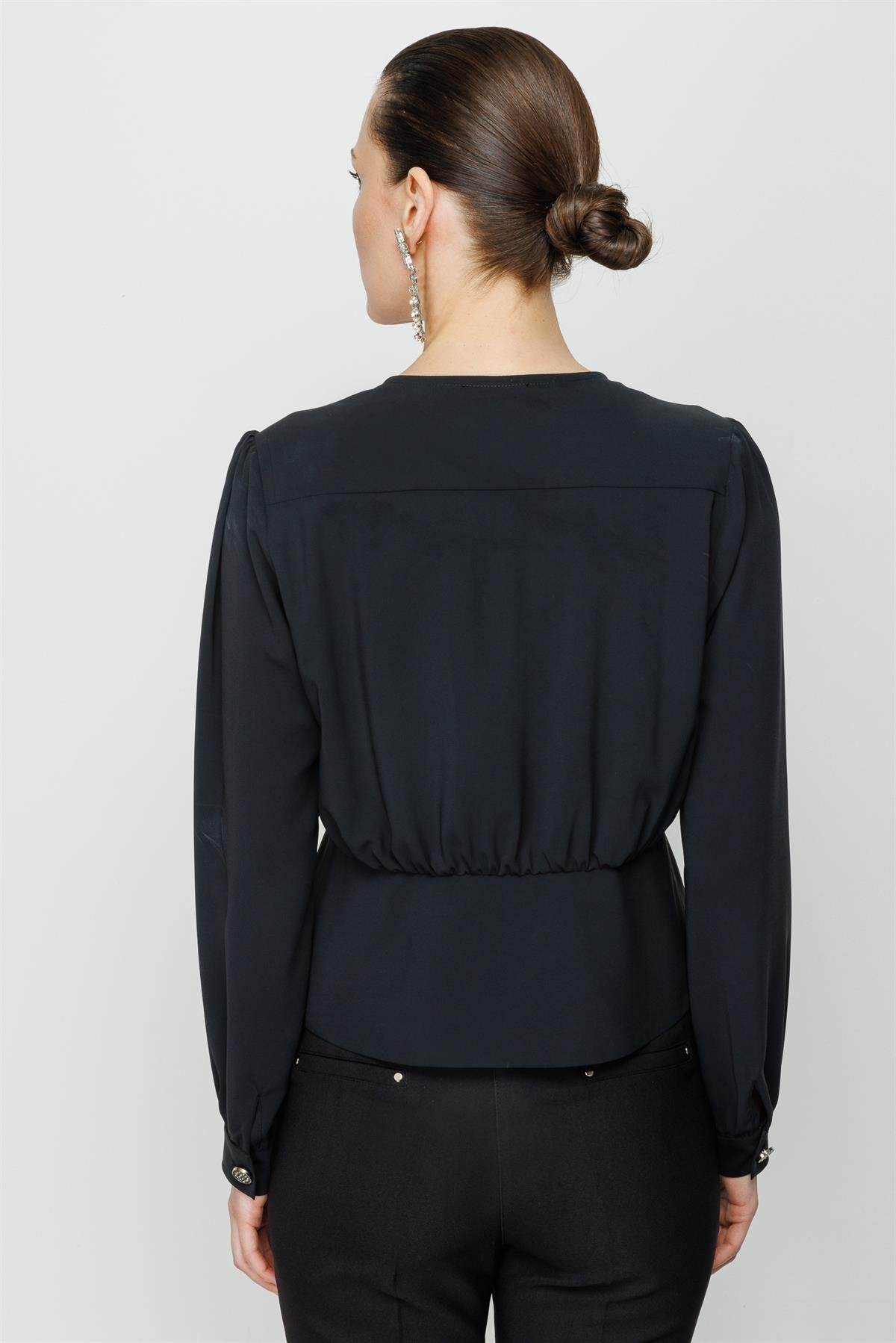 Modailgi  Büzgü Detaylı Crop Bluz Siyah
