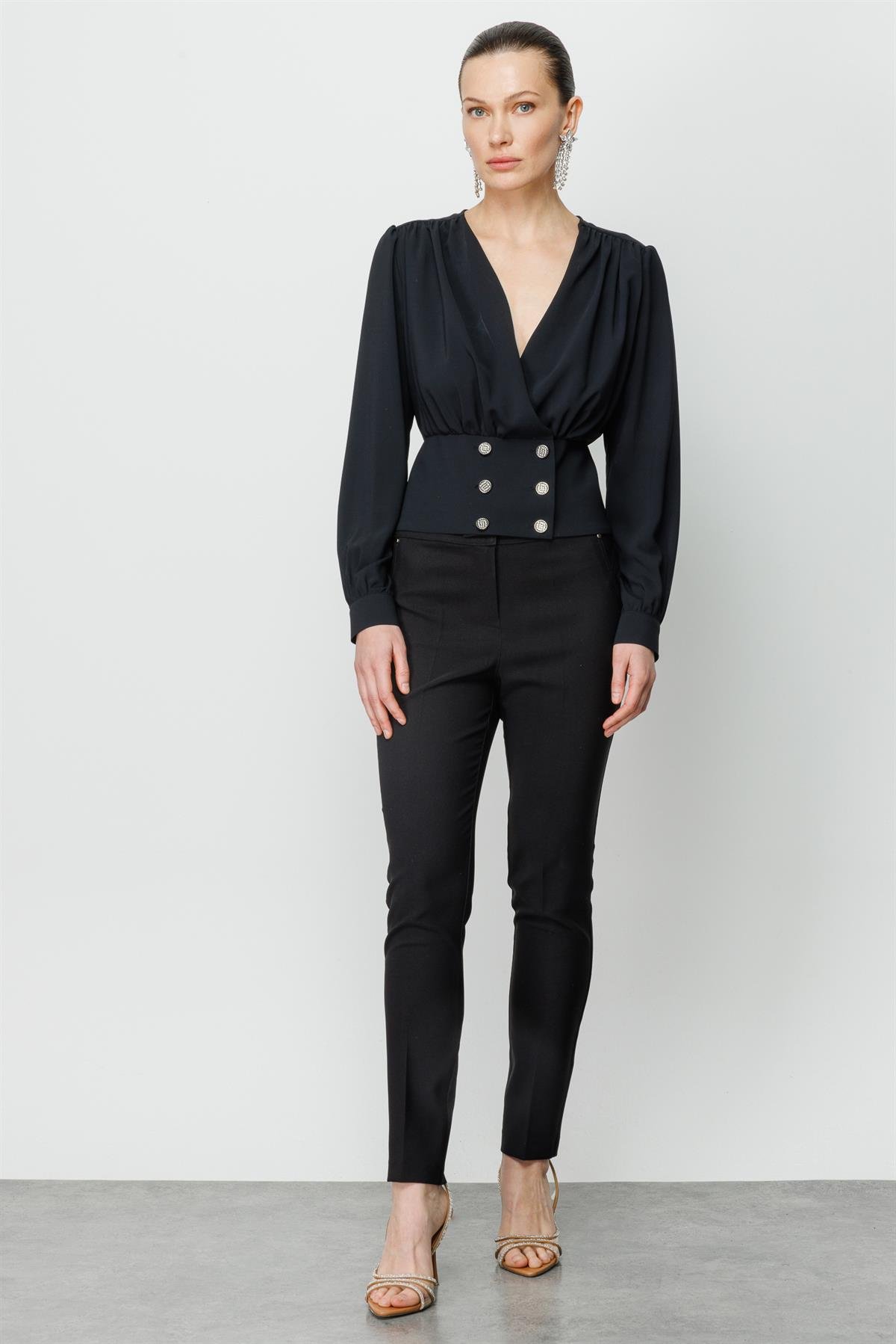 Modailgi  Büzgü Detaylı Crop Bluz Siyah