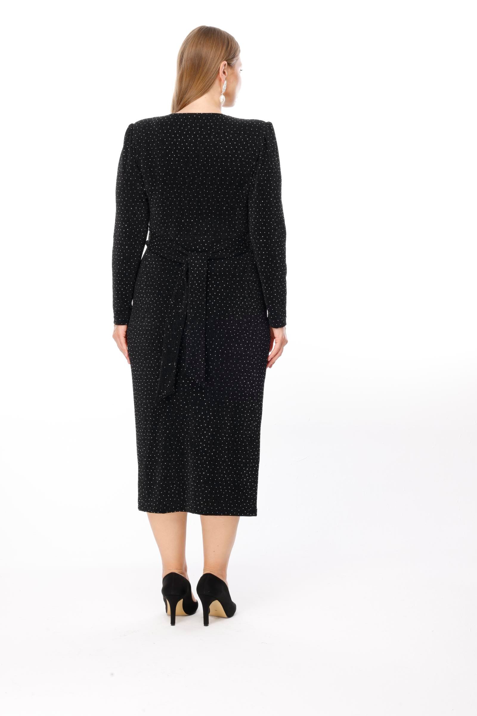 Modailgi  Büzgü Detaylı Taşlı Elbise Siyah