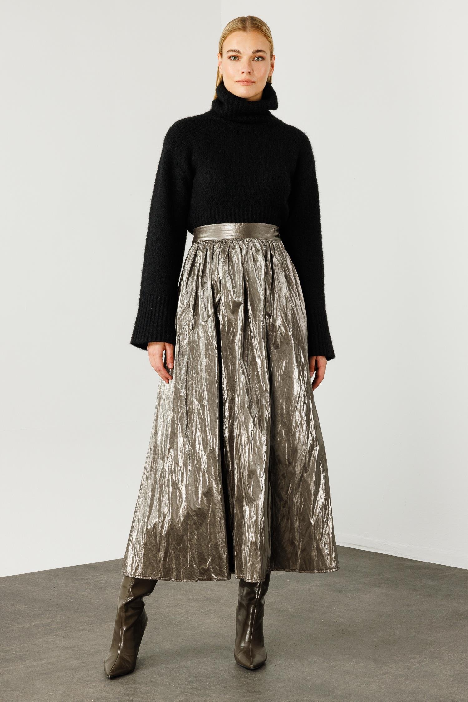 Modailgi  Büzgülü Yan Cepli Uzun Etek Antrasit