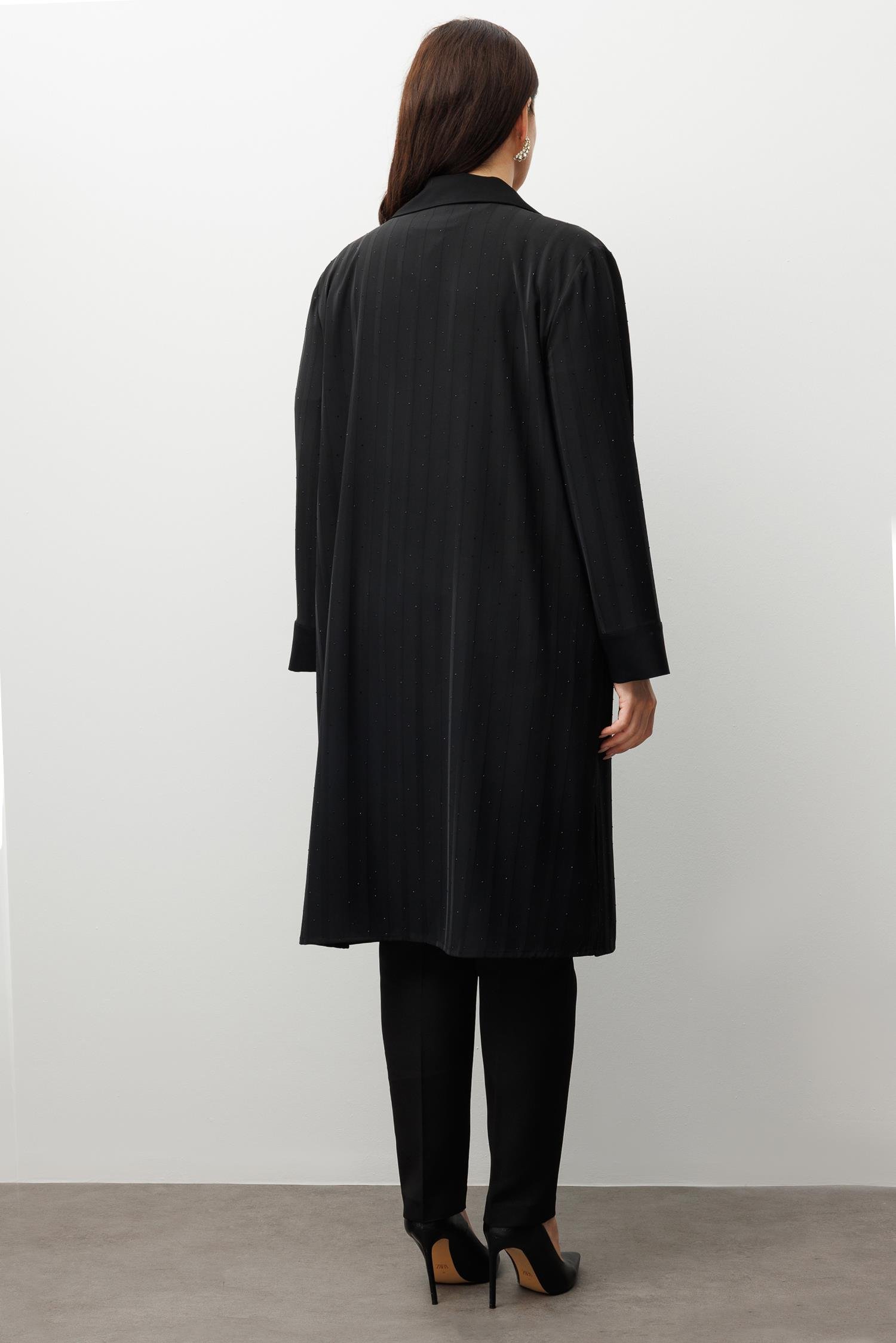 Modailgi  Cep Kapakları Taşlı Uzun İkili Takım Siyah