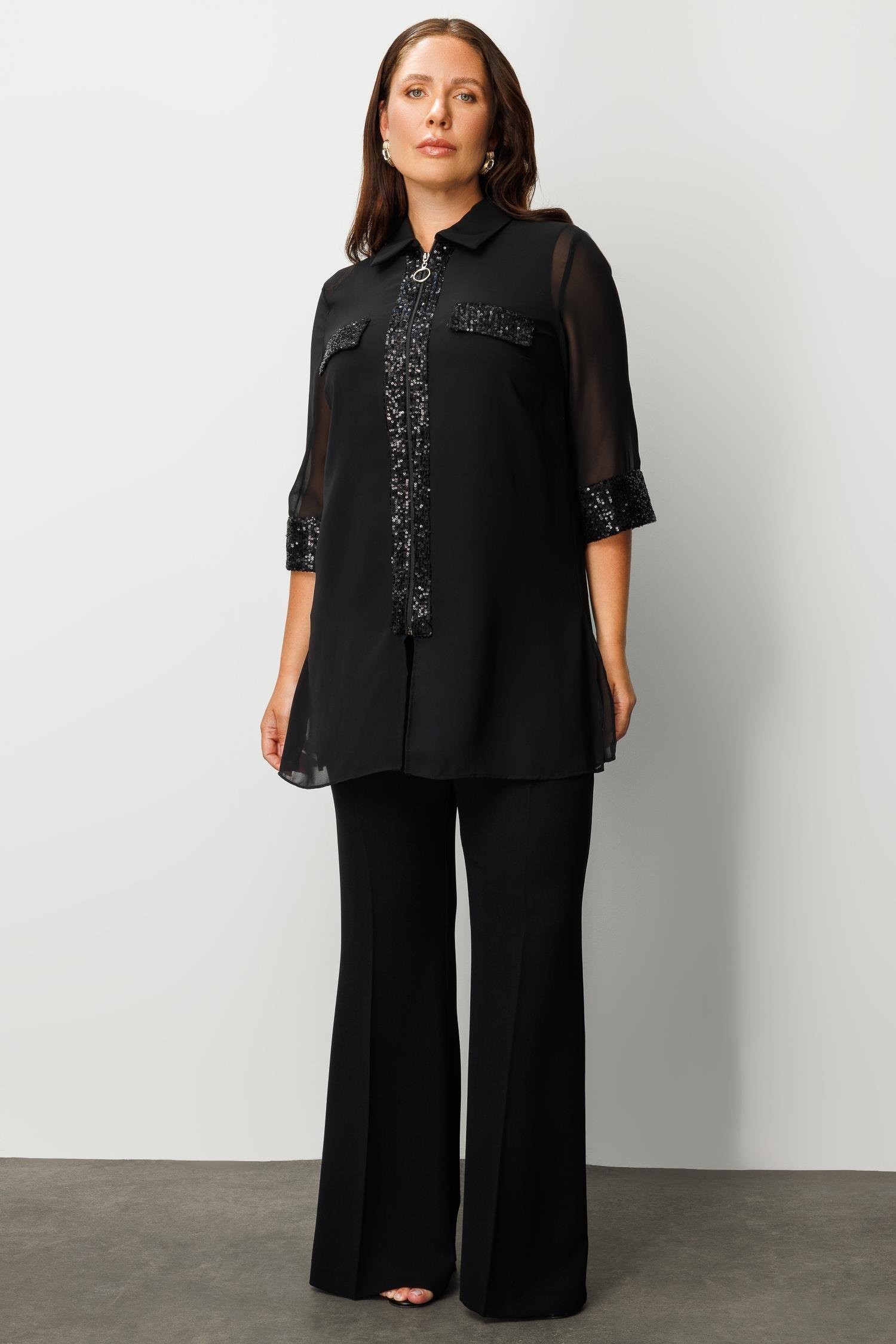 Modailgi  Cep Kapakları Ve Önü Pul Payet Detaylı İkili Takım Siyah