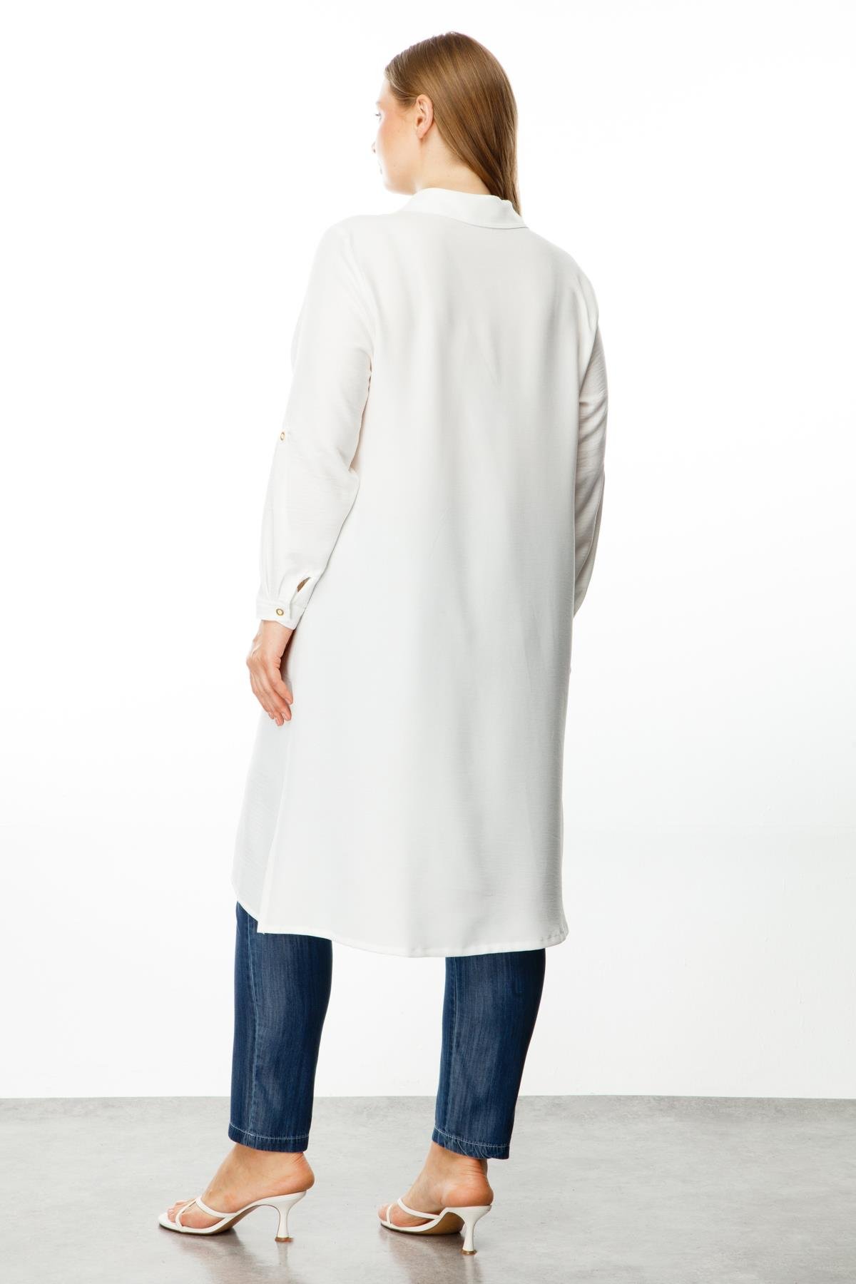 Modailgi  Cep Kapaklı Keten Tunik Ekru