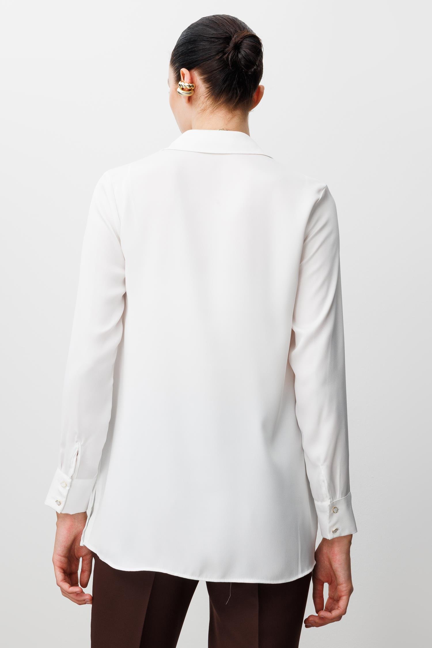 Modailgi  Cep Kapaklı Kolları Apoletli Saten Gömlek Ekru