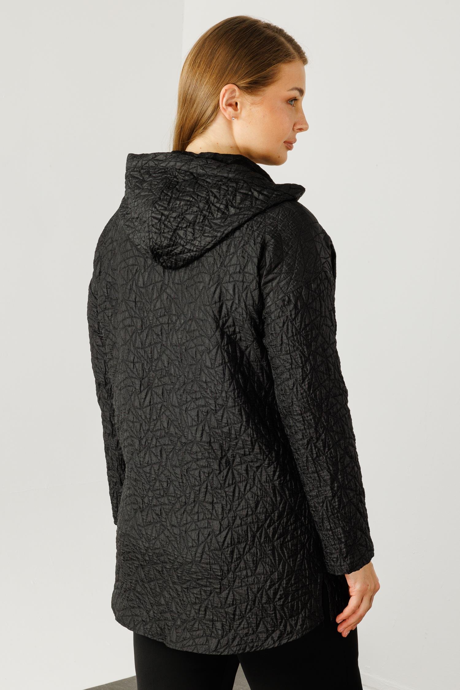 Modailgi  Cepleri Kuşgözü Detaylı Kapüşonlu Kapitone Tunik Siyah