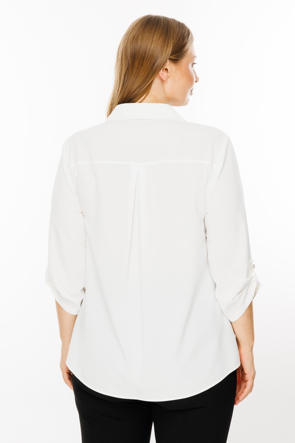 Modailgi  Cepleri Taşlı Gömlek Ekru