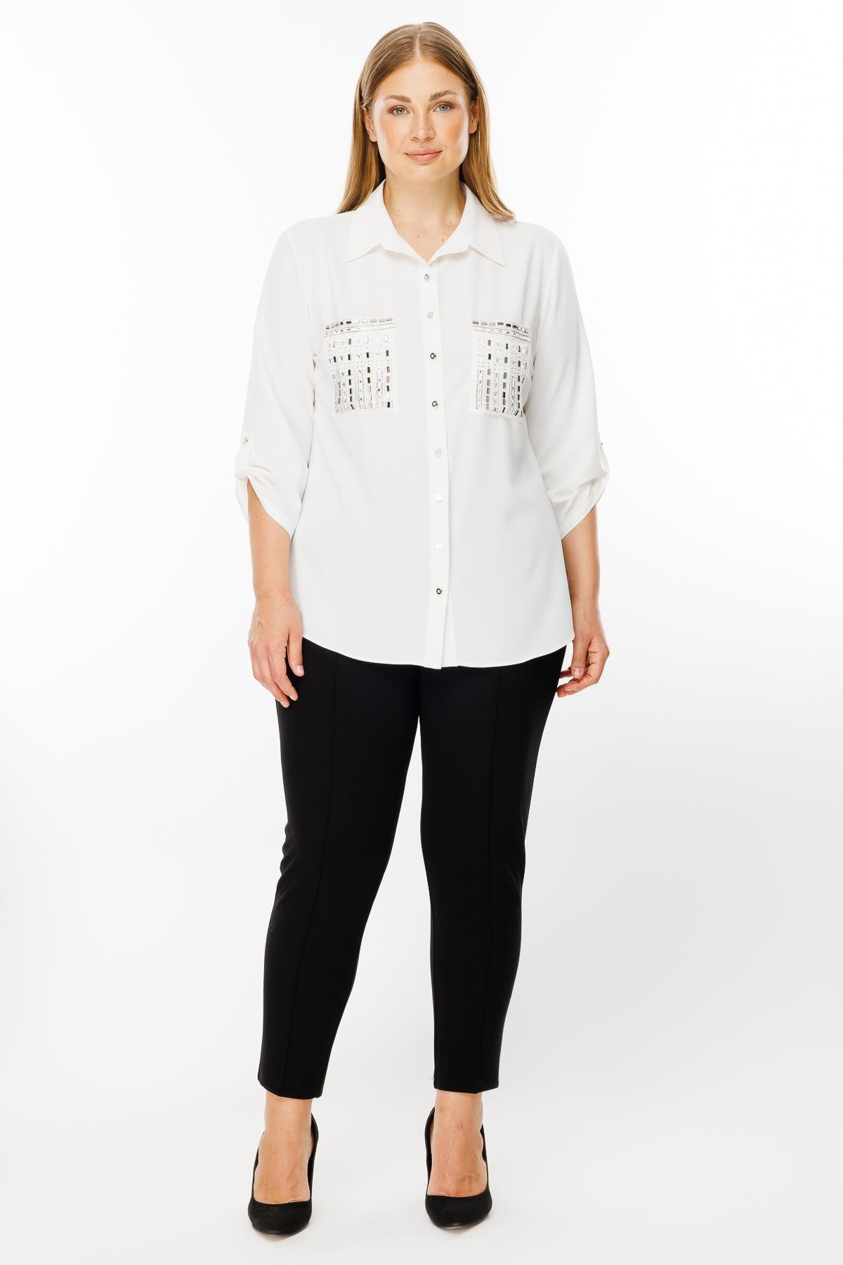 Modailgi  Cepleri Taşlı Gömlek Ekru