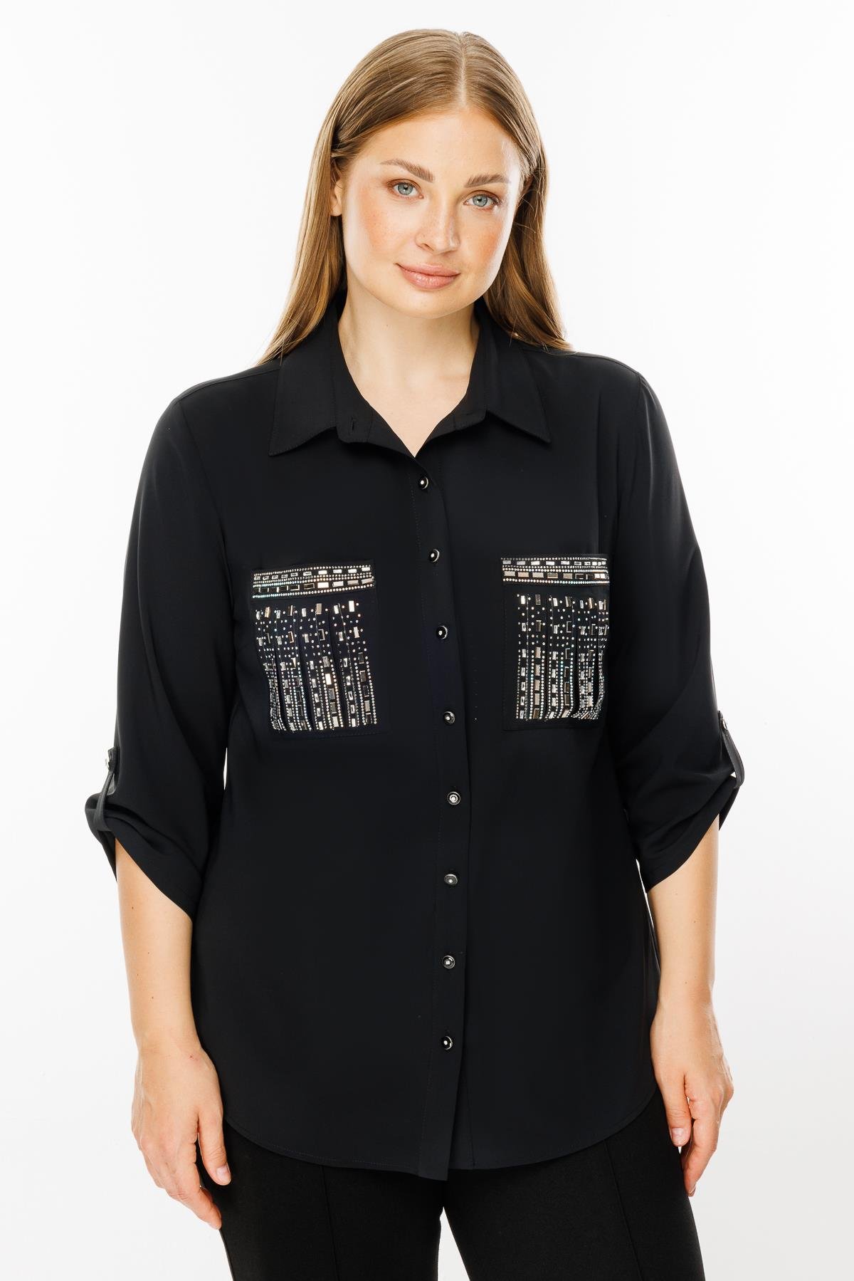 Modailgi  Cepleri Taşlı Gömlek Siyah