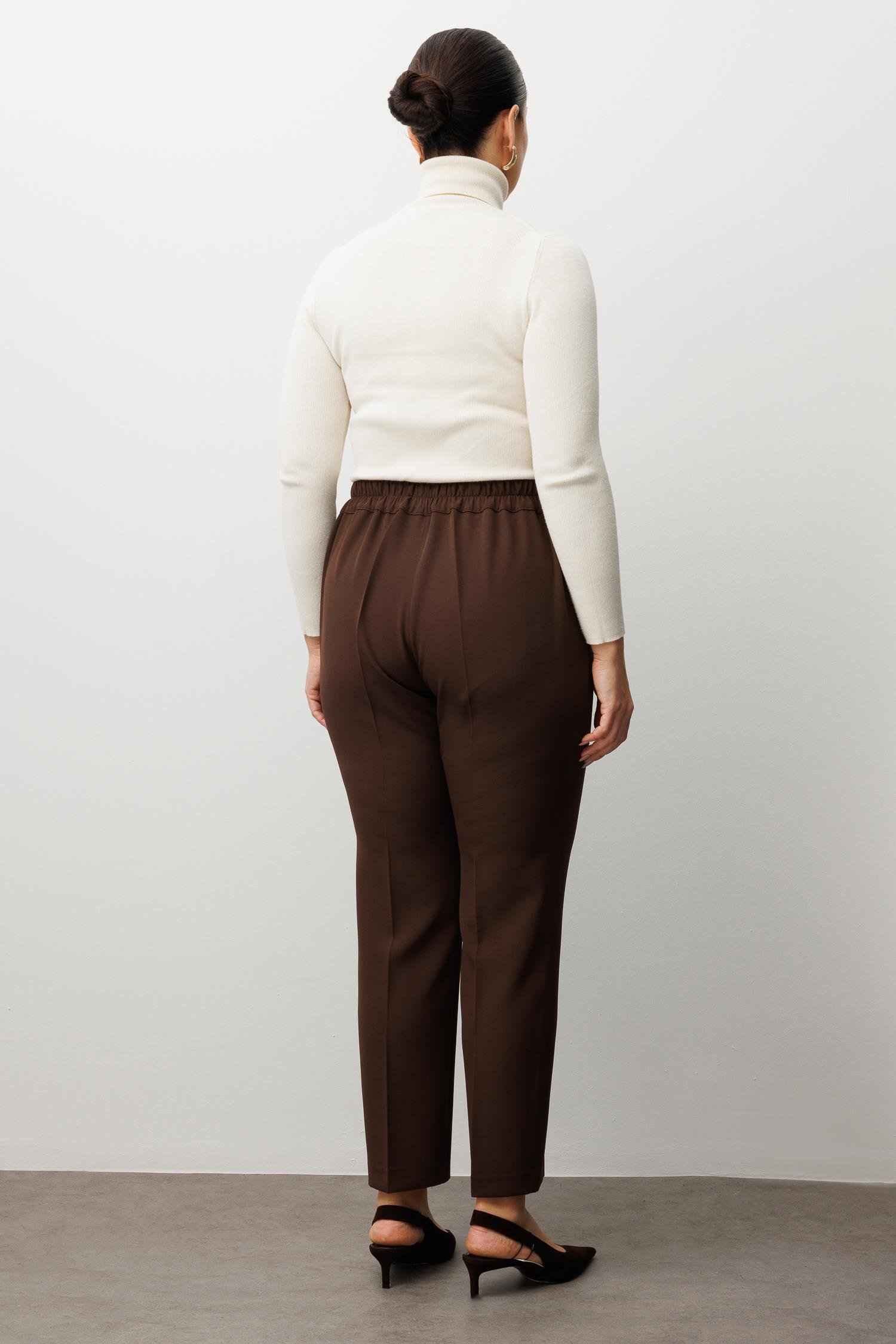 Modailgi  Cepli Beli Lastikli Pantolon Kahve