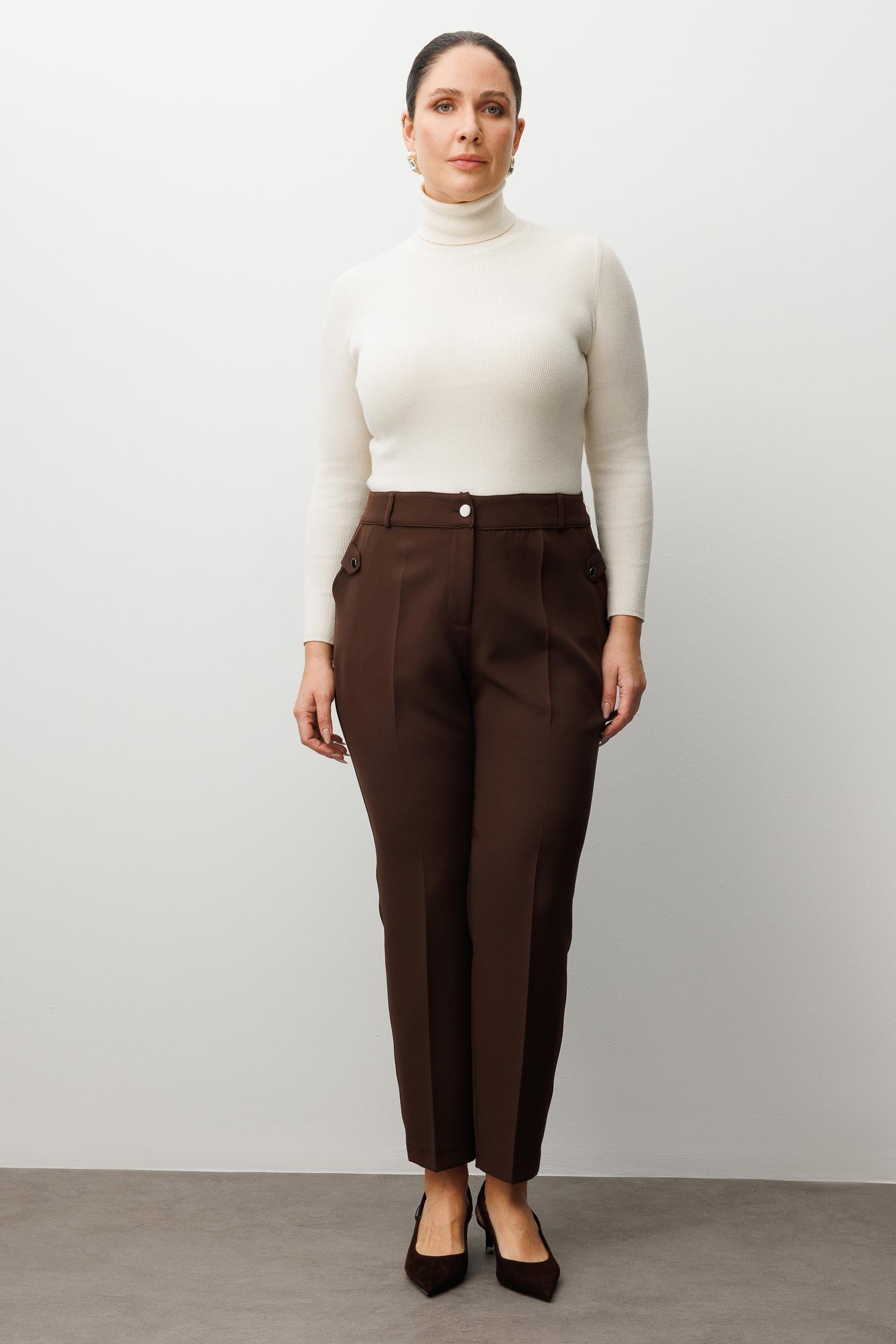 Modailgi  Cepli Beli Lastikli Pantolon Kahve