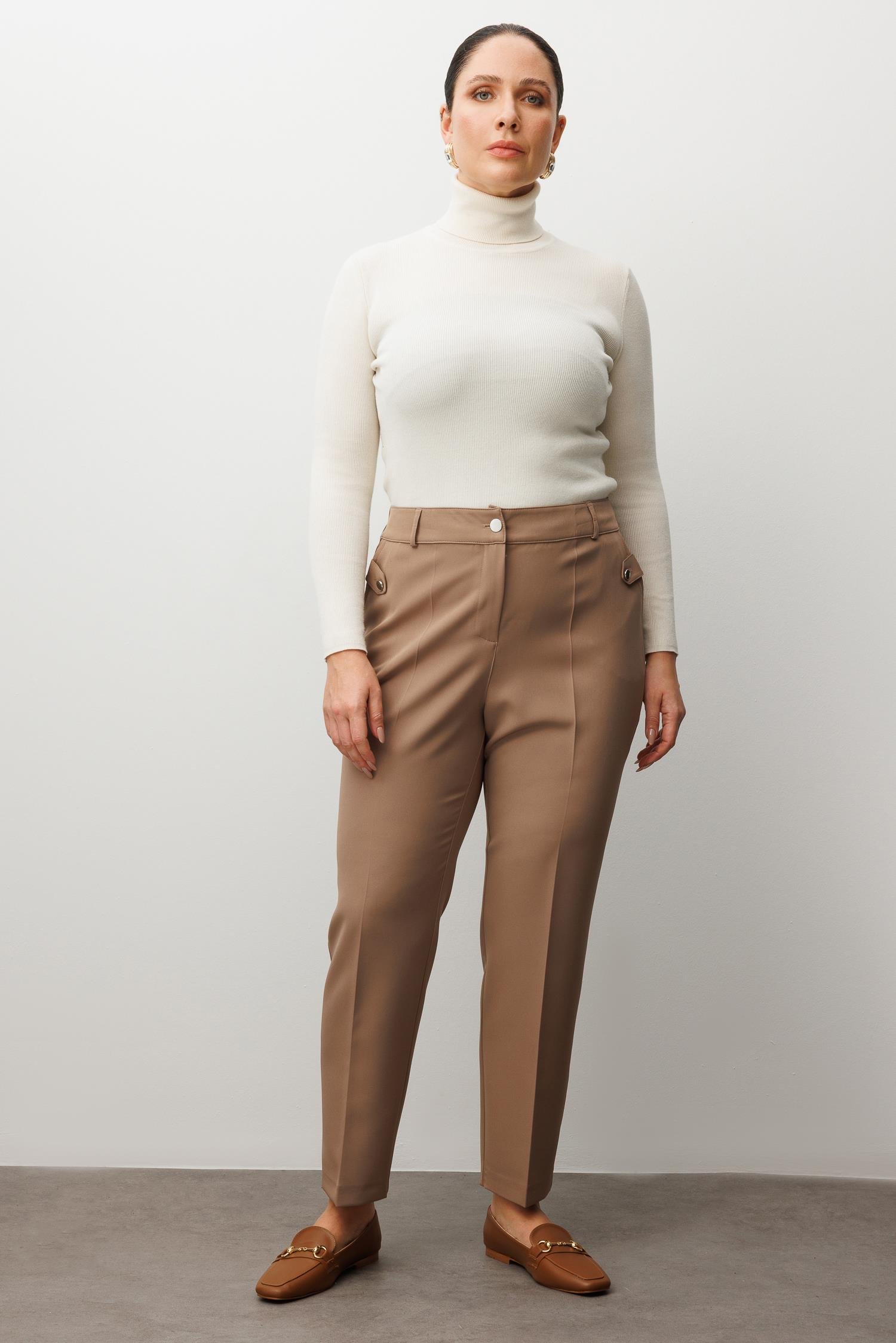 Modailgi  Cepli Beli Lastikli Pantolon Vizon