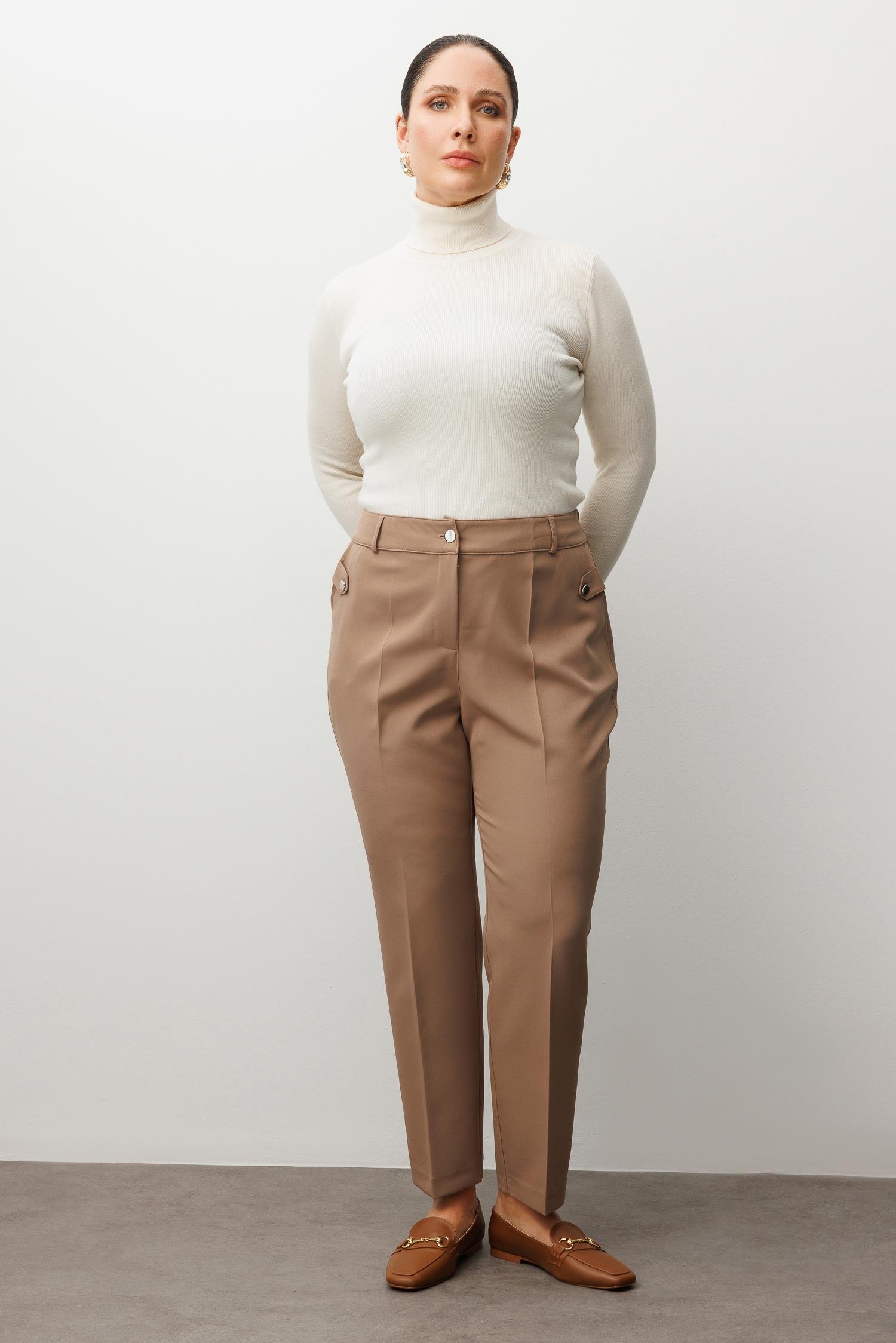 Modailgi  Cepli Beli Lastikli Pantolon Vizon