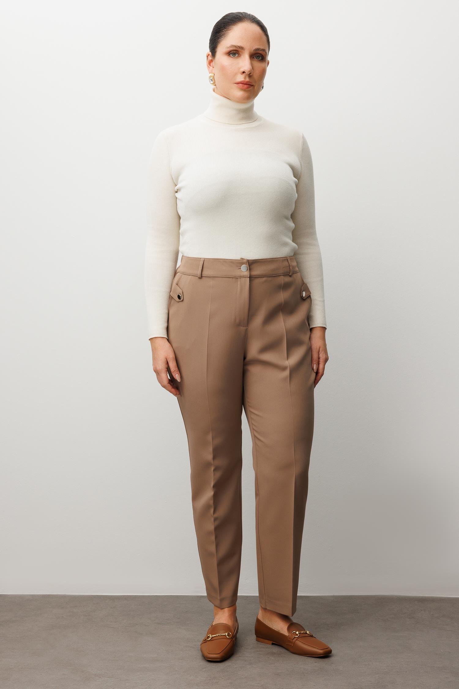 Modailgi  Cepli Beli Lastikli Pantolon Vizon