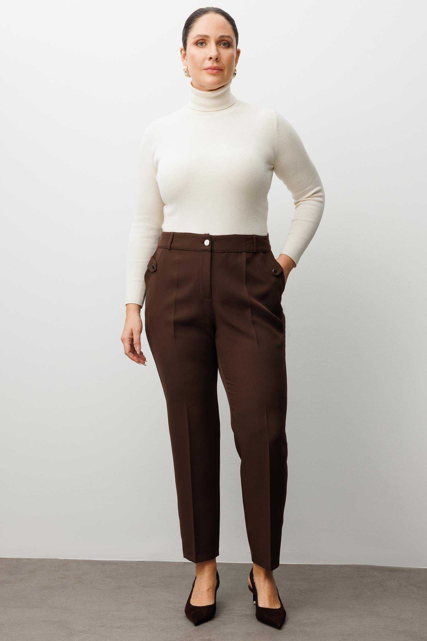 Modailgi  Cepli Beli Lastikli Pantolon Kahve