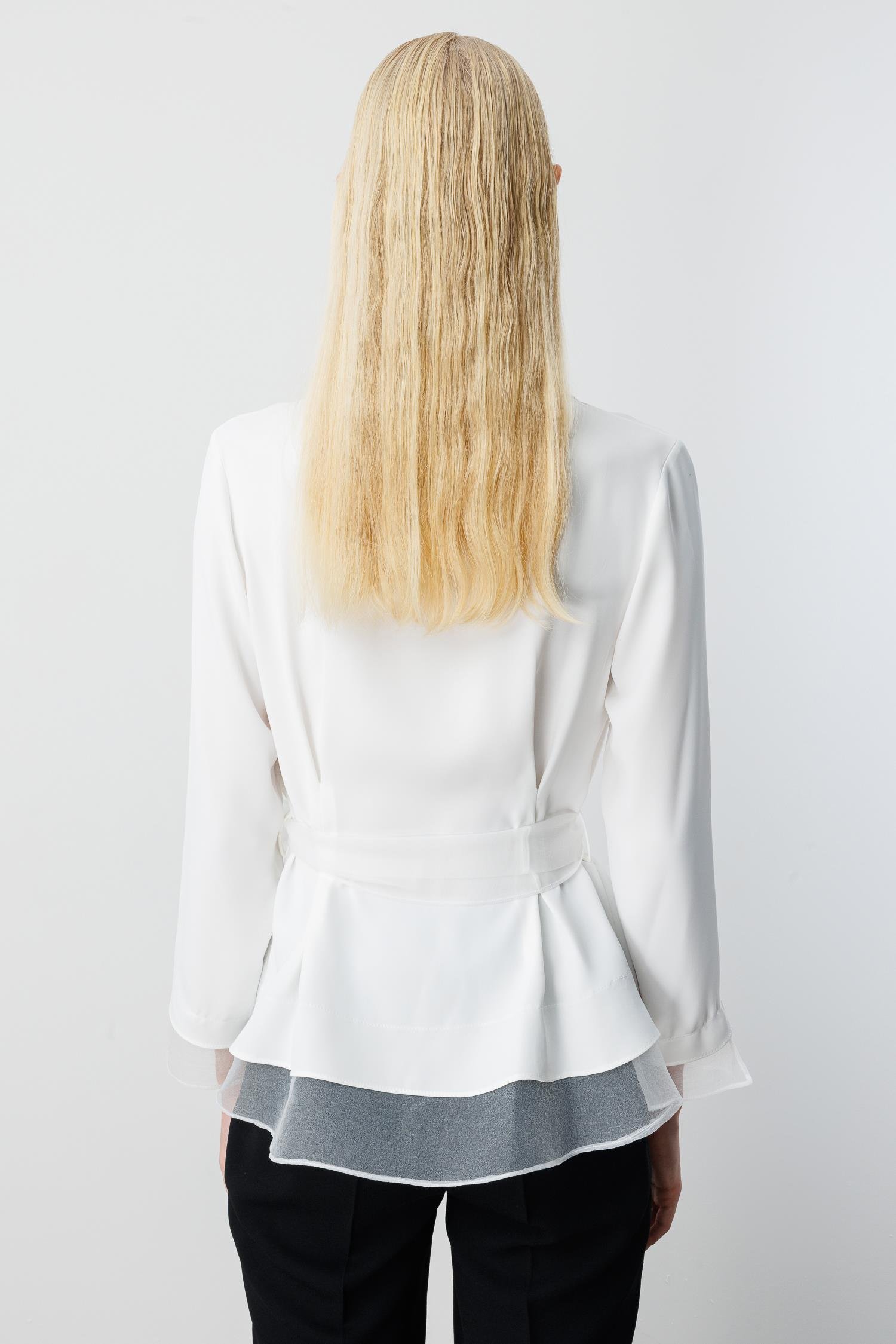 Modailgi  Çiçek Desen İşlemeli Organze Tüllü Gömlek Ekru