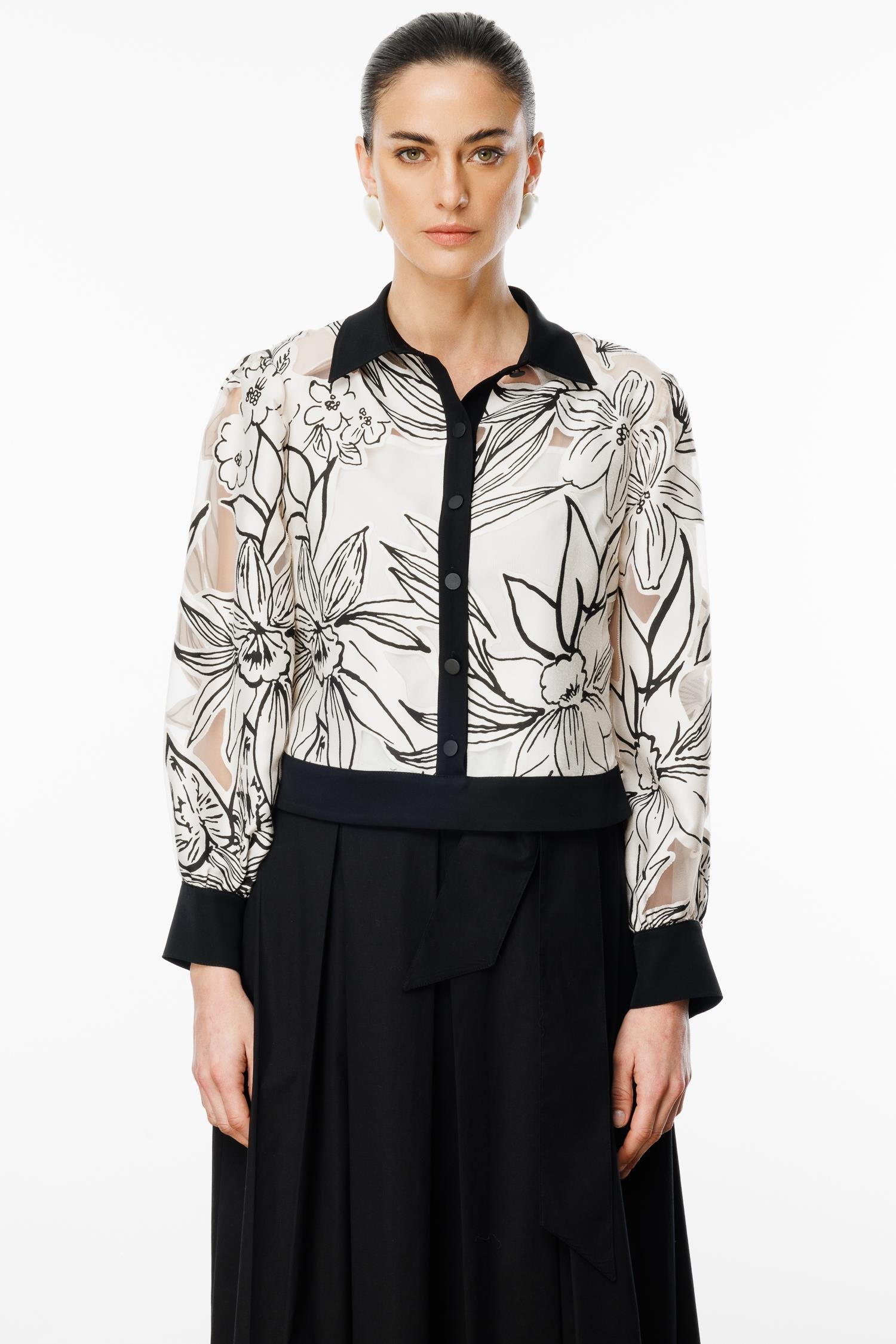 Modailgi  Çiçek Desenli Organze Bomber Ceket Orijinal