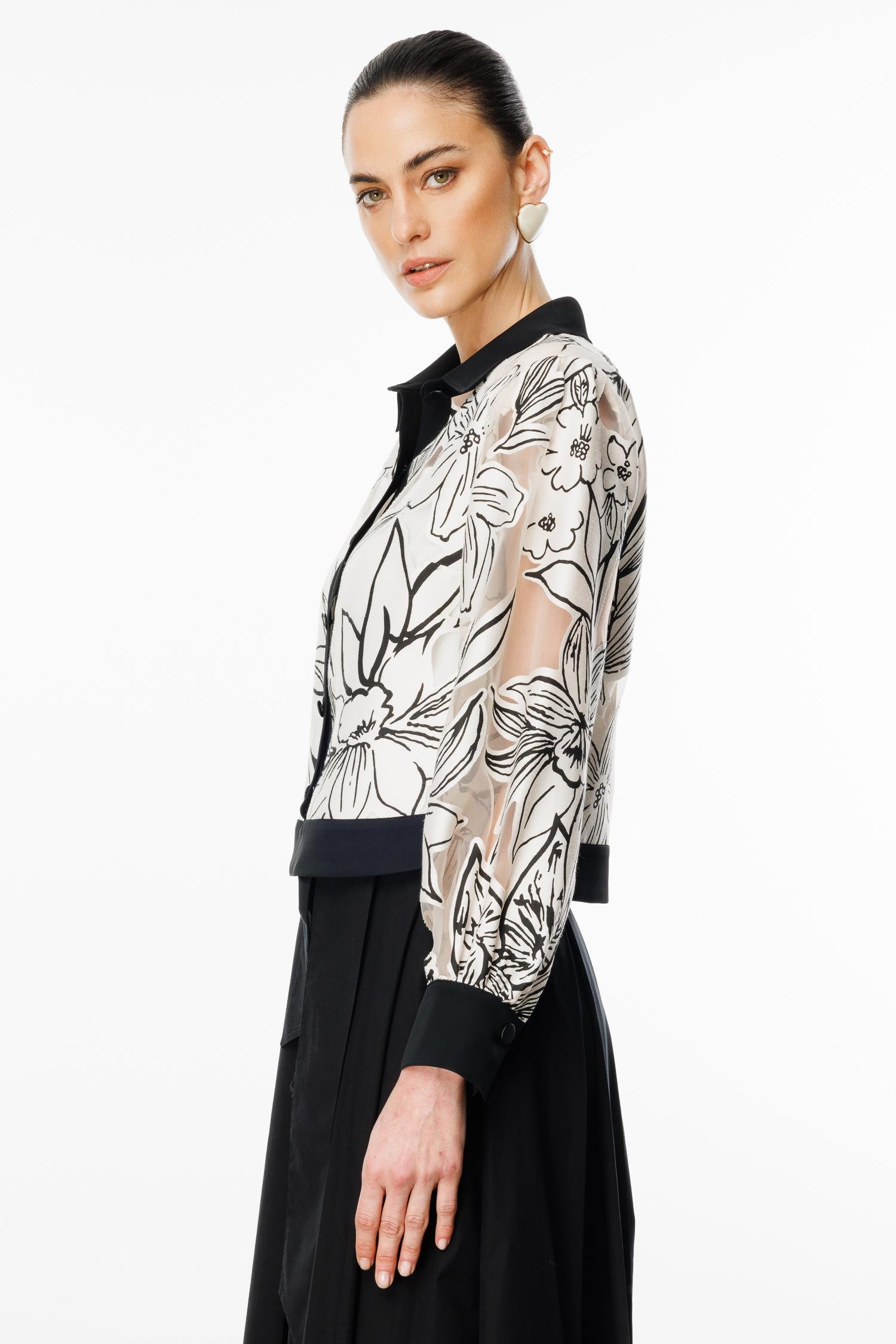 Modailgi  Çiçek Desenli Organze Bomber Ceket Orijinal