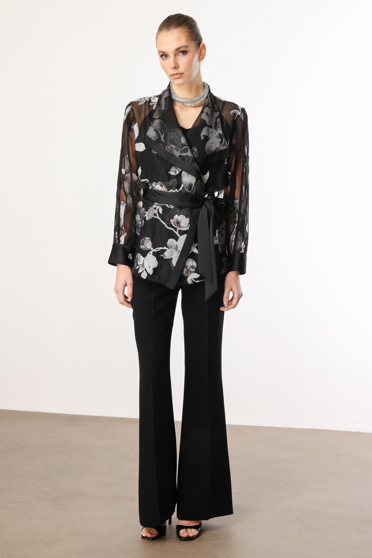 Modailgi  Çiçek Desenli Organze Tunik Siyah