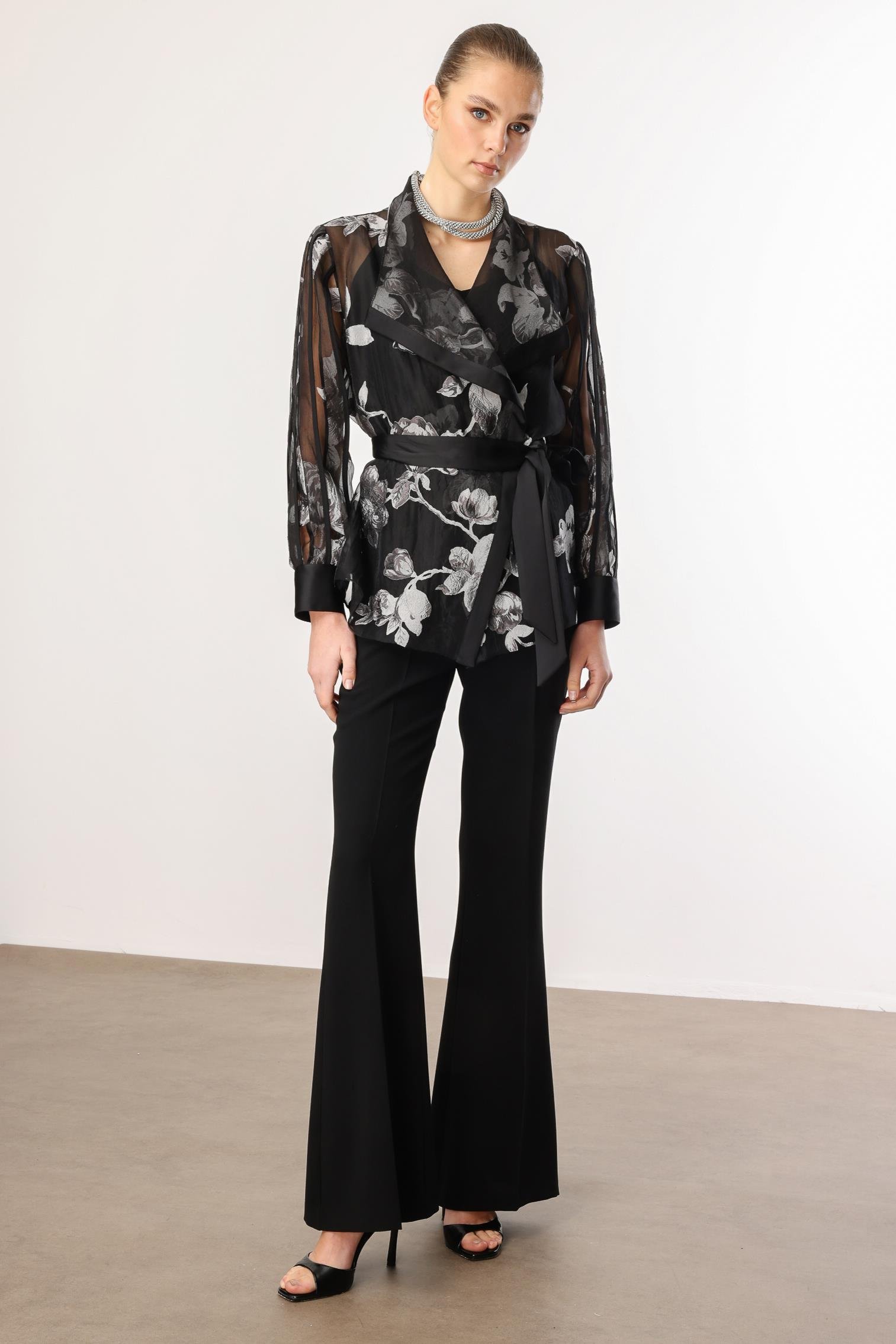 Modailgi  Çiçek Desenli Organze Tunik Siyah
