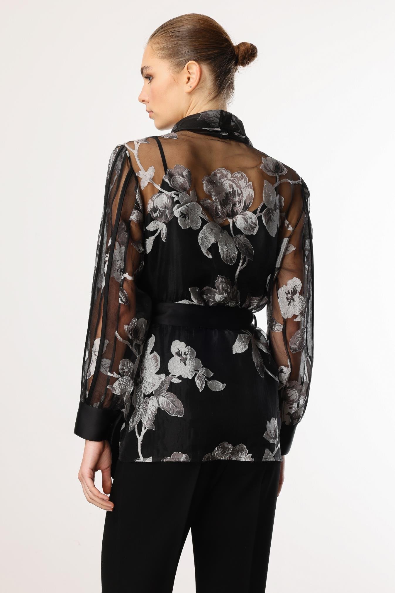 Modailgi  Çiçek Desenli Organze Tunik Siyah