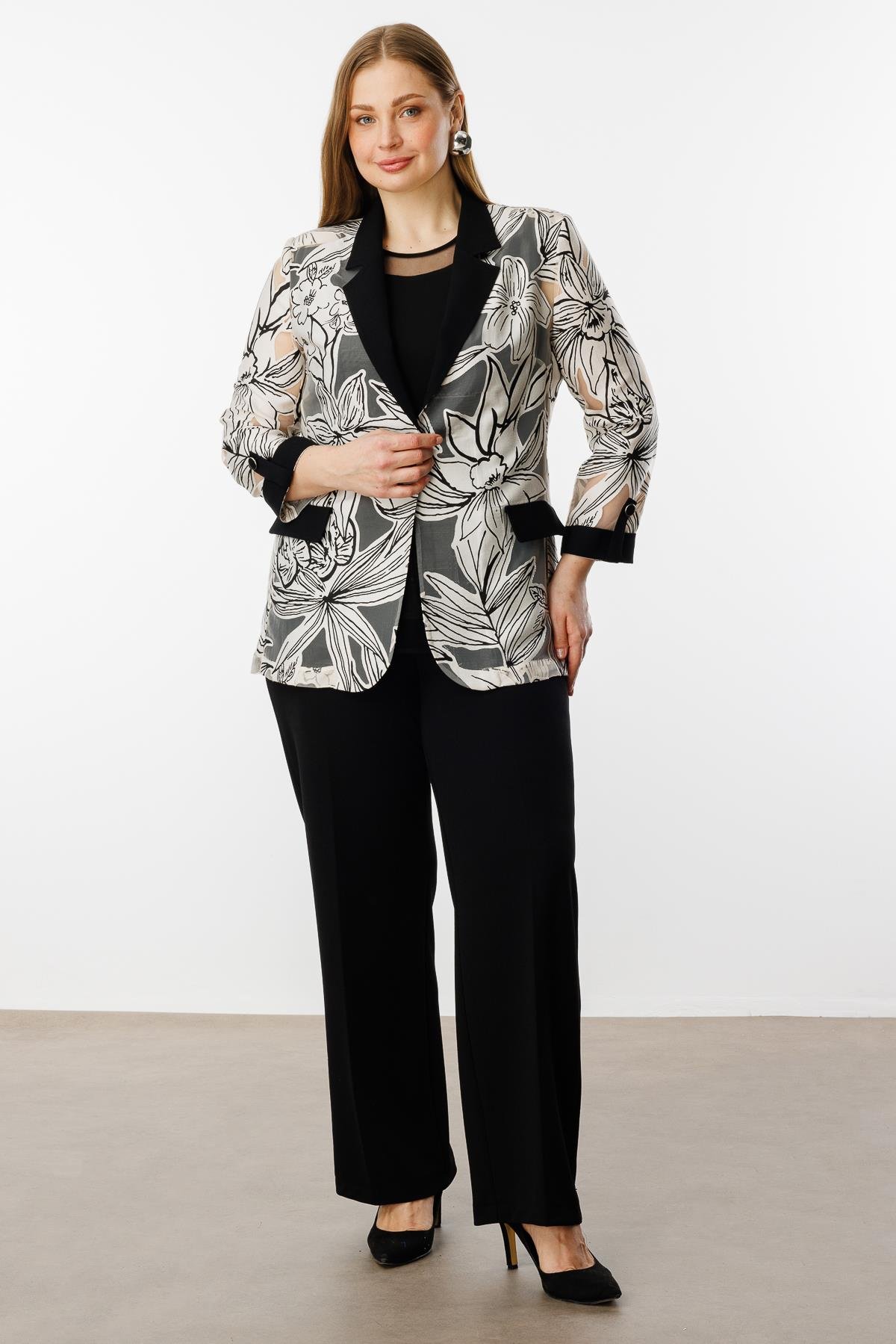 Modailgi  Çiçek Organzeli Truvakar Kol Ceket Orijinal