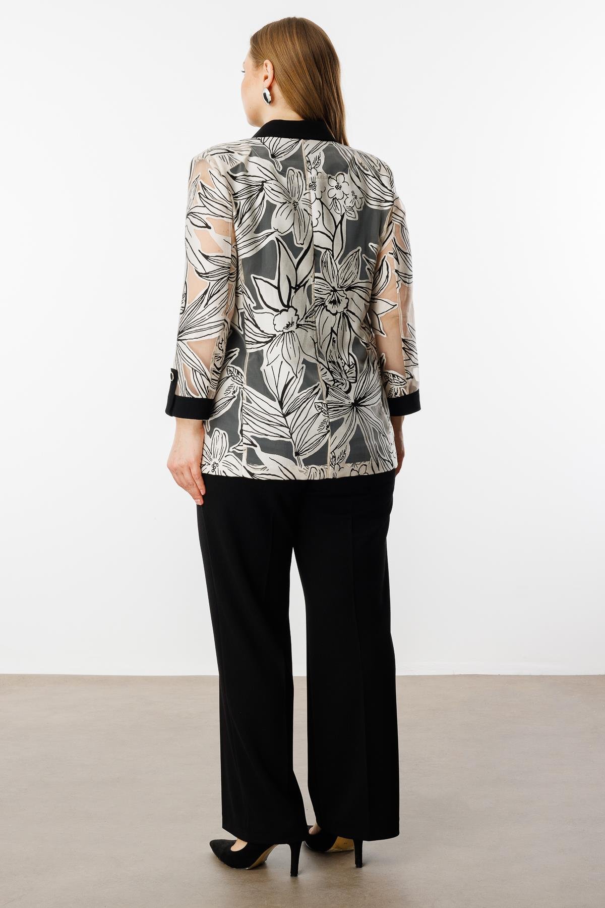 Modailgi  Çiçek Organzeli Truvakar Kol Ceket Orijinal