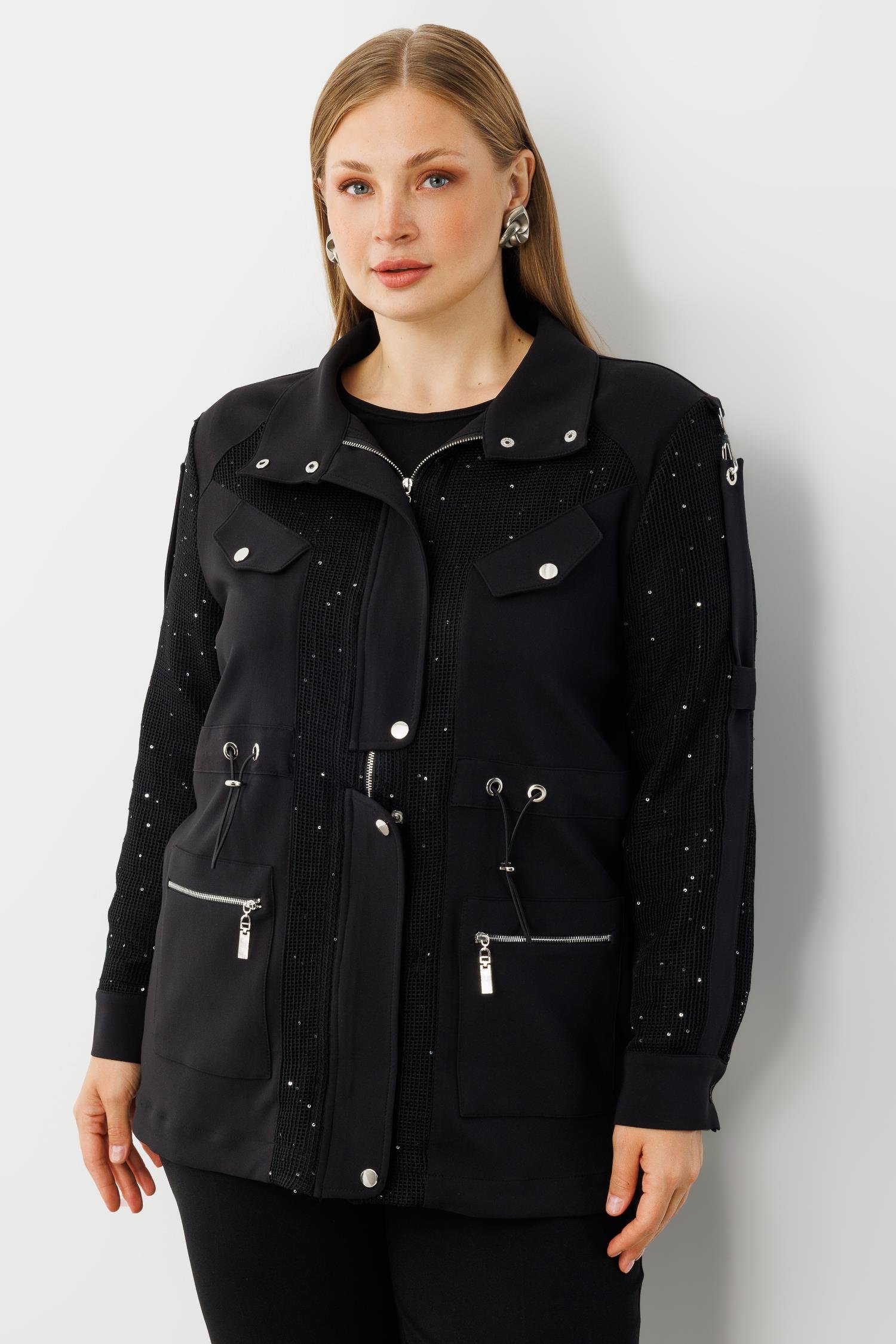 Modailgi  Çıtçıt Detaylı Beli Büzgülü Pullu File İkili Takım Siyah