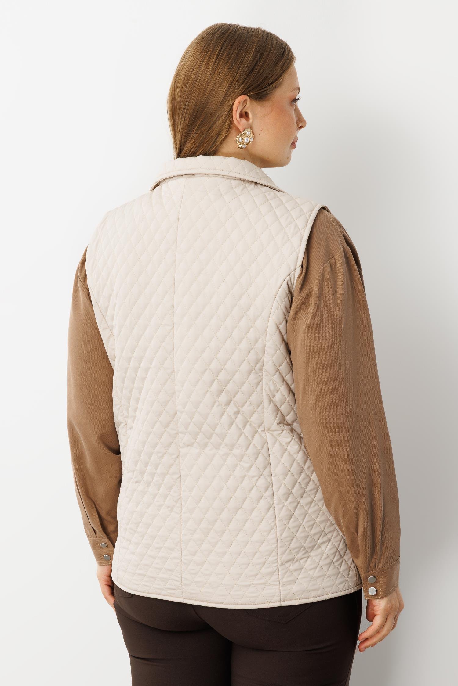 Modailgi  Çıtçıt Kapamalı Ekose Desen Kapitone Yelek Taş