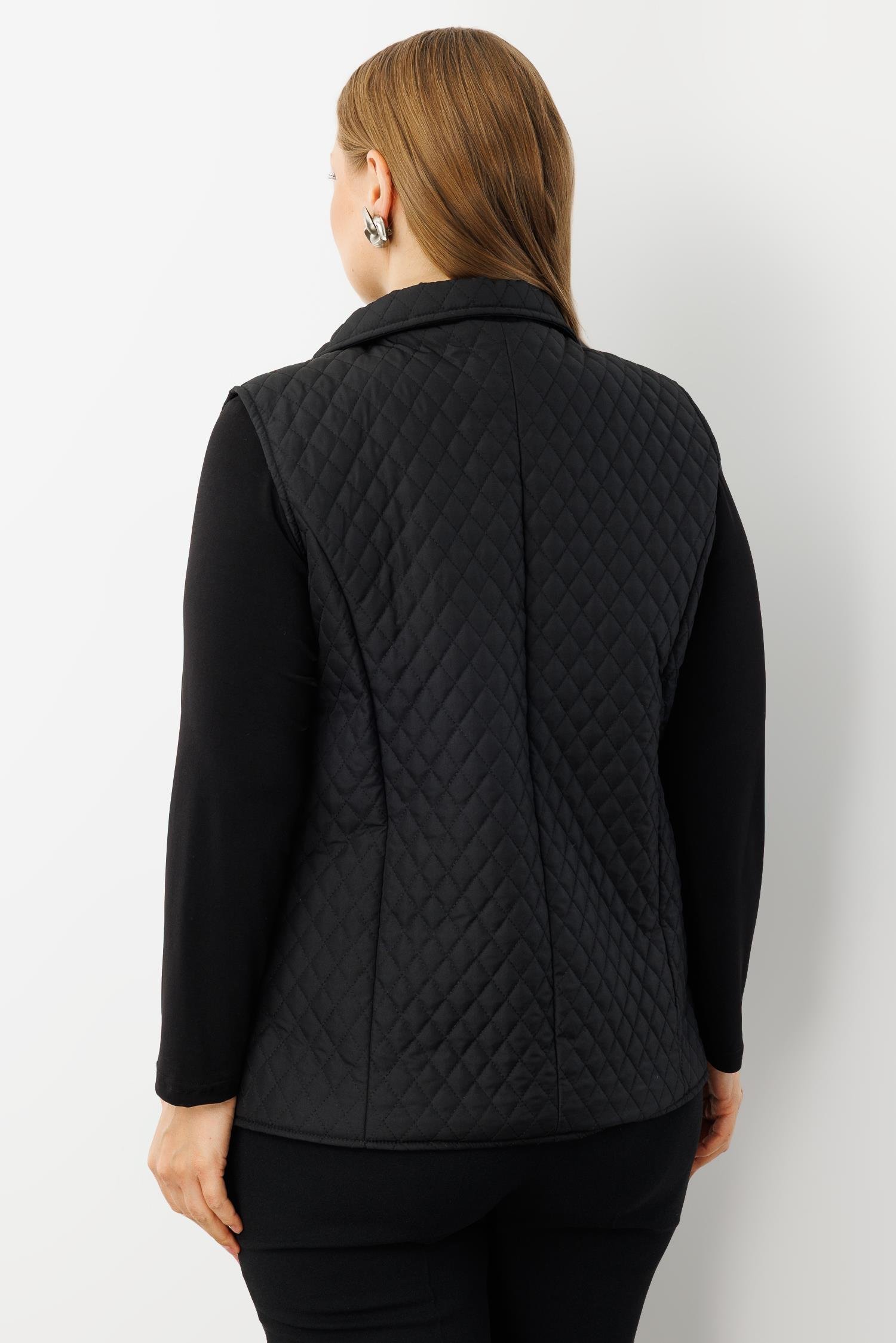 Modailgi  Çıtçıt Kapamalı Ekose Desen Kapitone Yelek Siyah