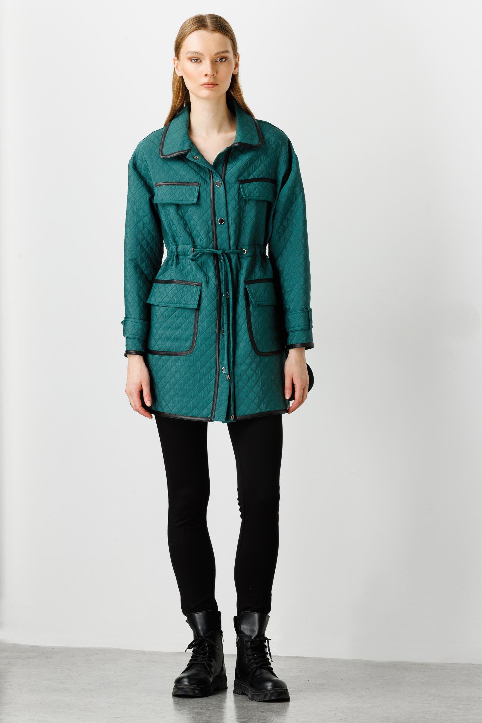 Modailgi  Çıtçıt Kapamalı Kapitone Mont Yeşil