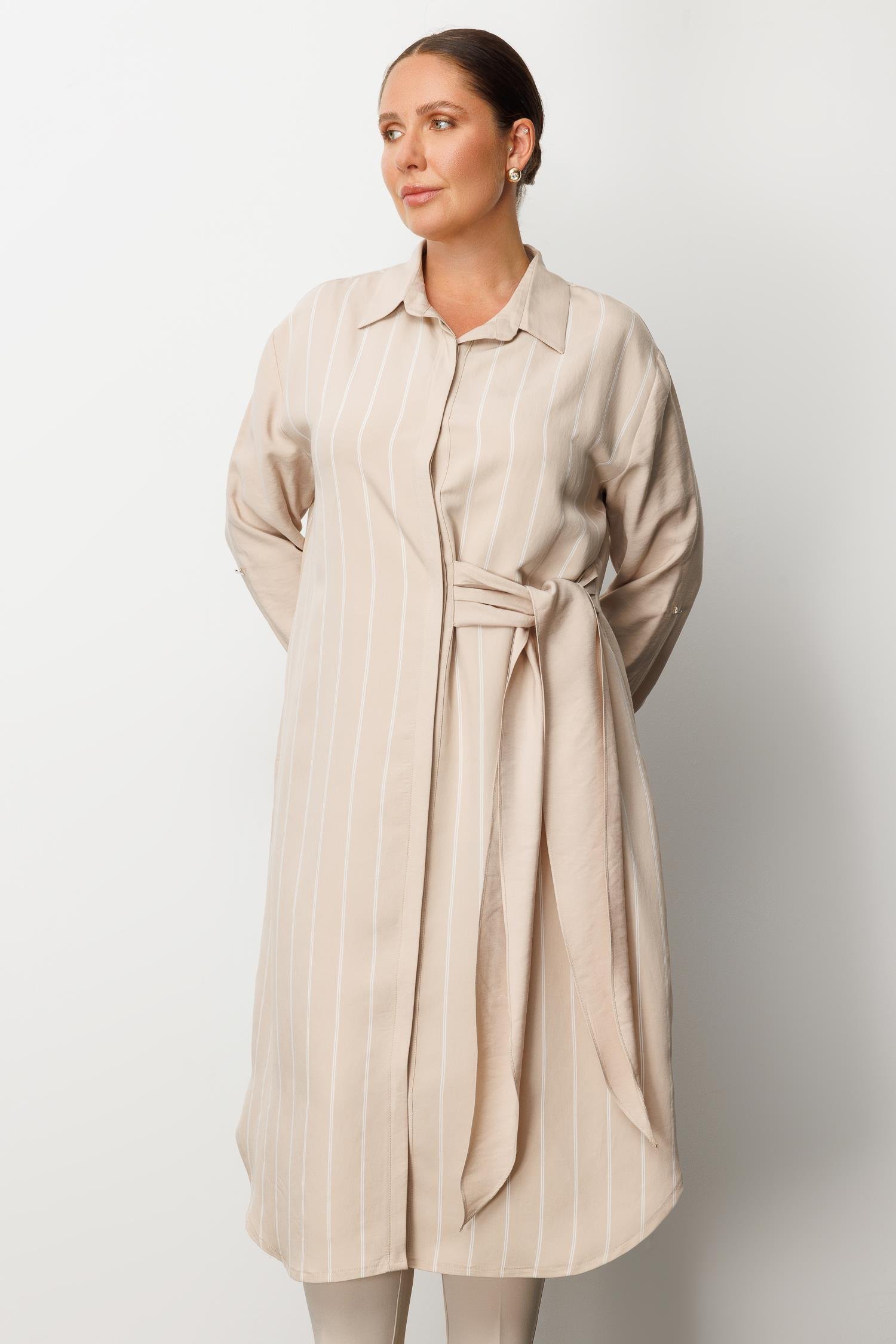 Modailgi  Çizgili Bağlama Detaylı Tunik Taş