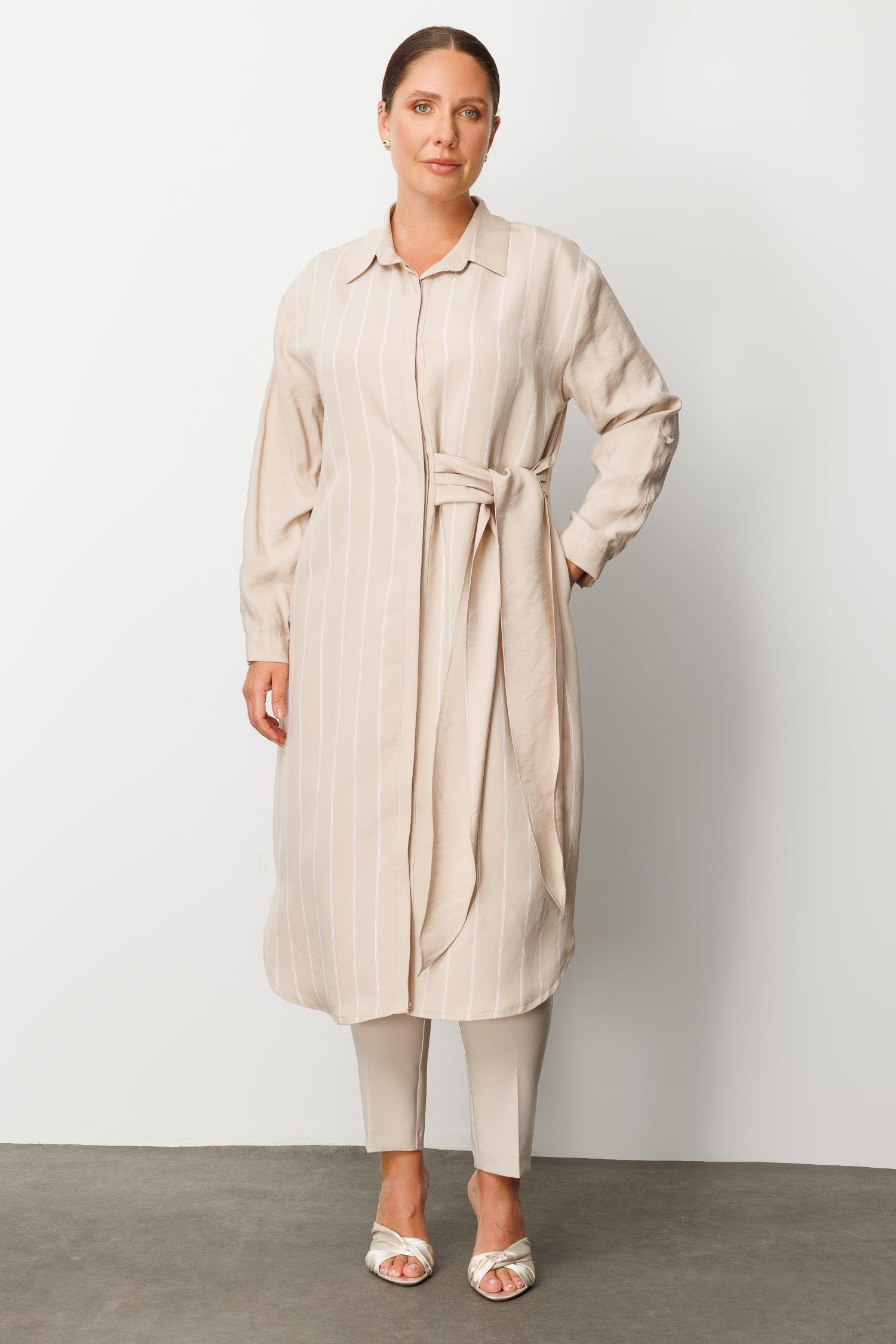 Modailgi  Çizgili Bağlama Detaylı Tunik Taş