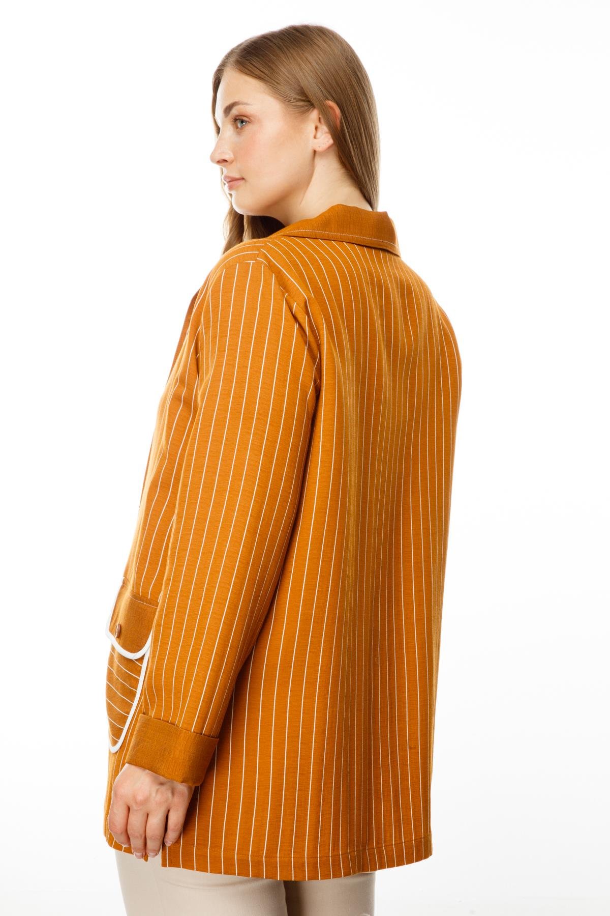 Modailgi  Çizgili Erkek Yaka İkili Ceket Tarçın