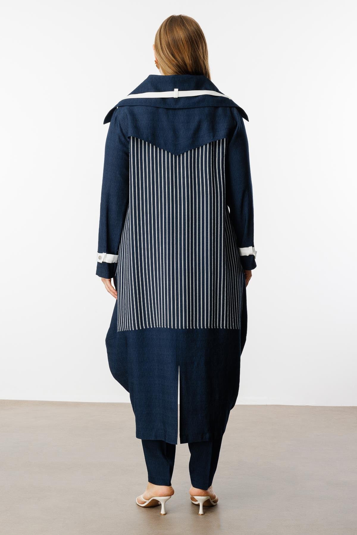 Modailgi  Çizgili File Detaylı Kap Lacivert