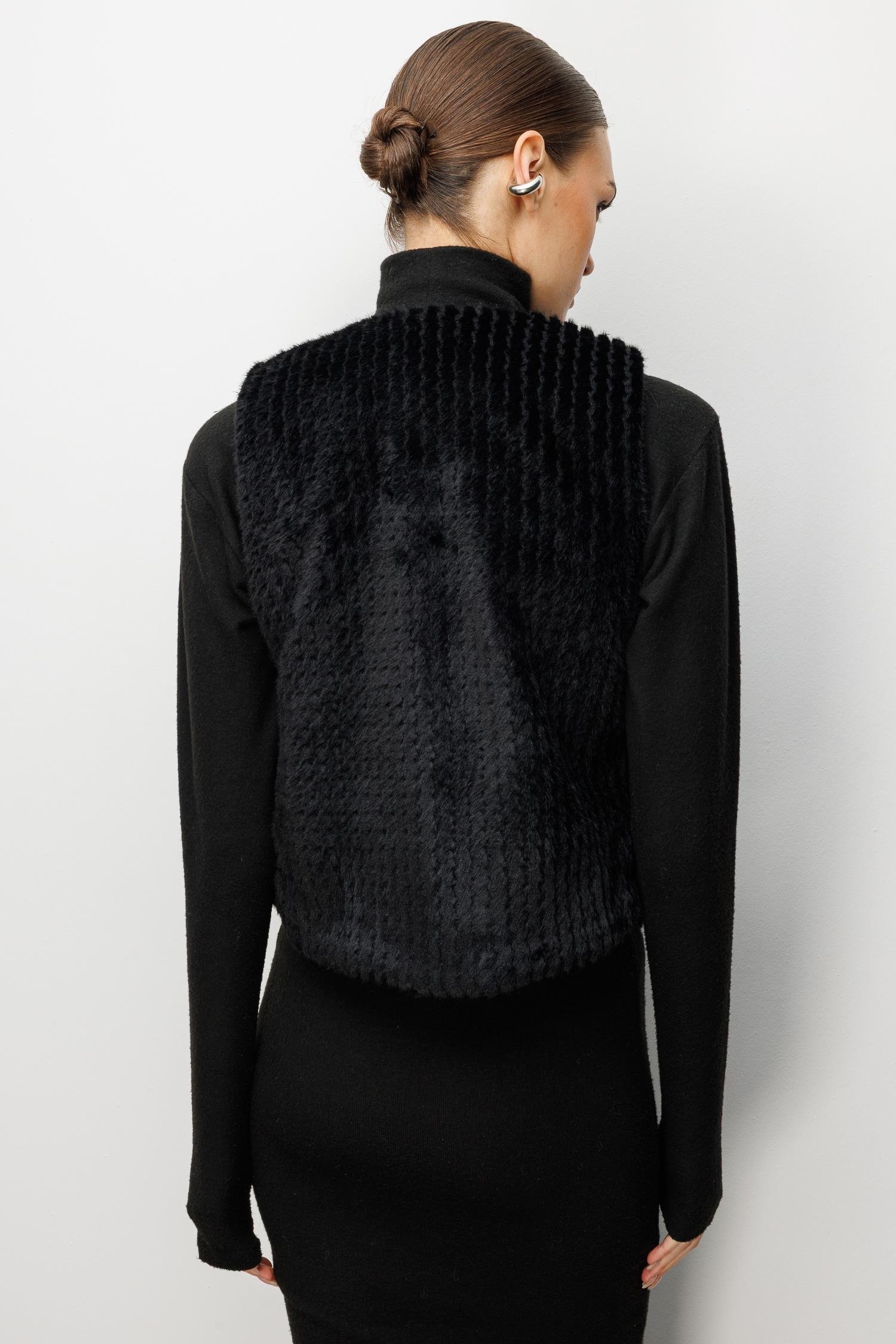 Modailgi  Çizgili Kısa Peluş Yelek Siyah