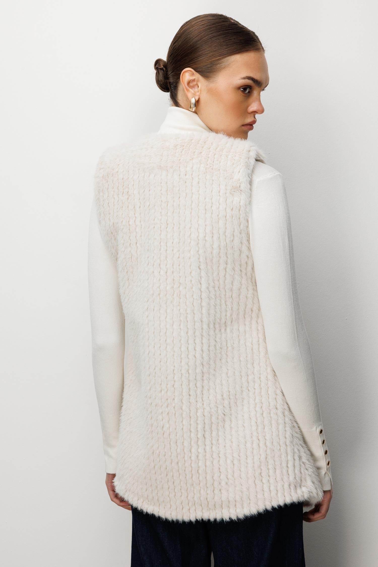 Modailgi  Çizgili Uzun Peluş Yelek Kemik