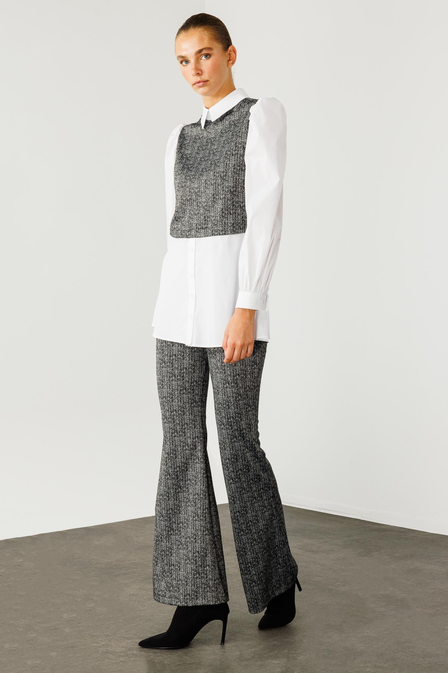 Modailgi  Crop Bluz Gömlek Takım Antrasit