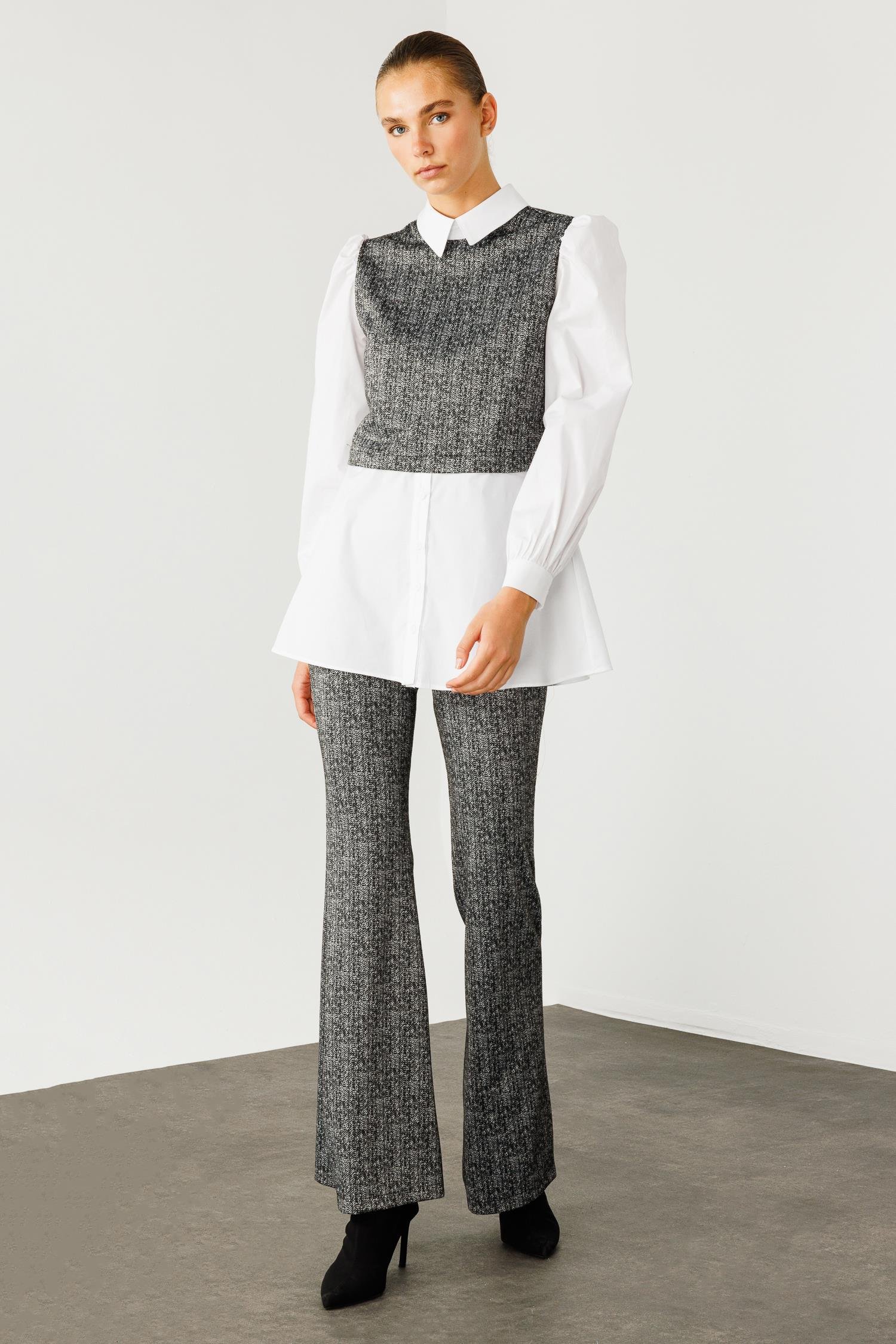 Modailgi  Crop Bluz Gömlek Takım Antrasit