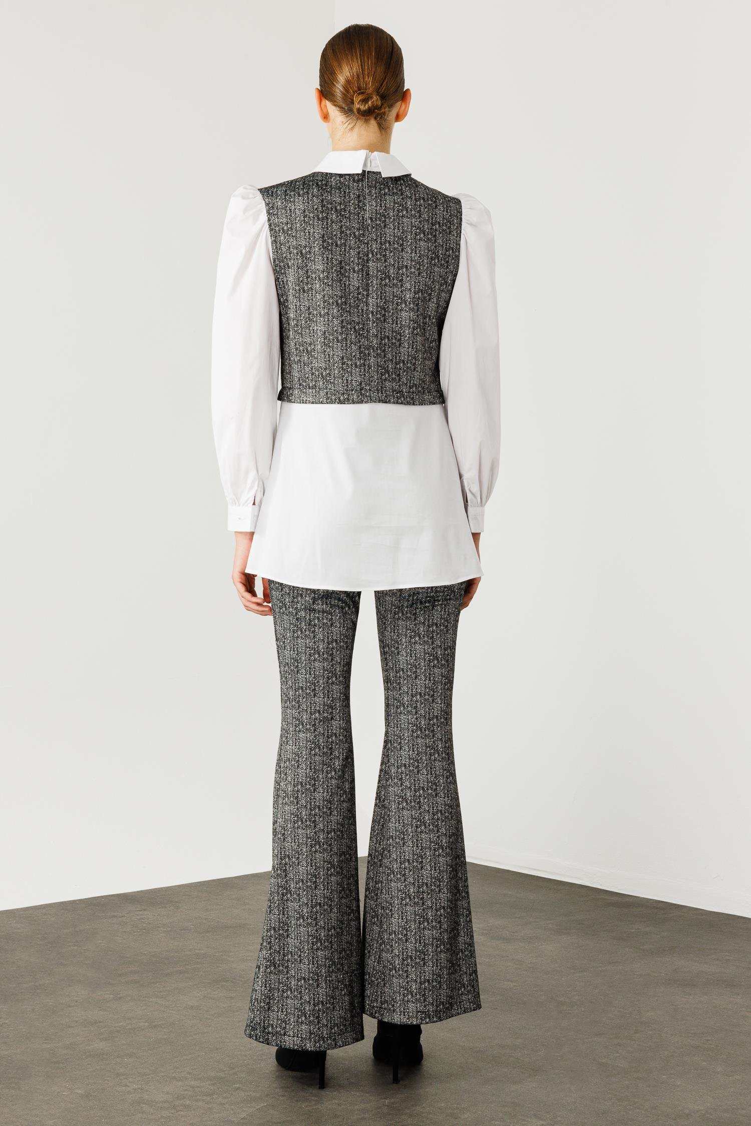 Modailgi  Crop Bluz Gömlek Takım Antrasit