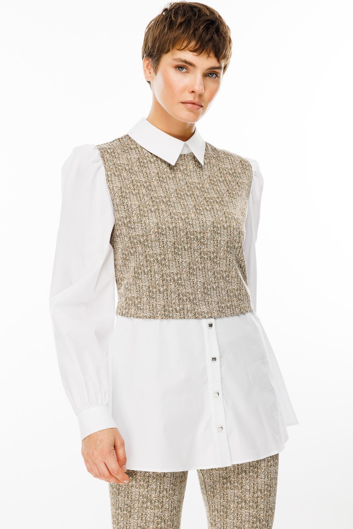 Modailgi  Crop Bluz Gömlek Takım Haki