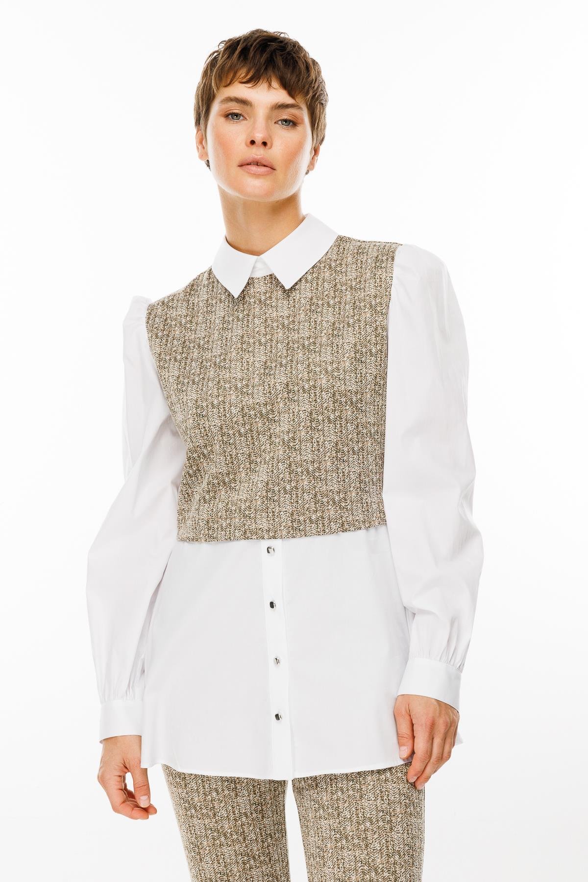 Modailgi  Crop Bluz Gömlek Takım Haki