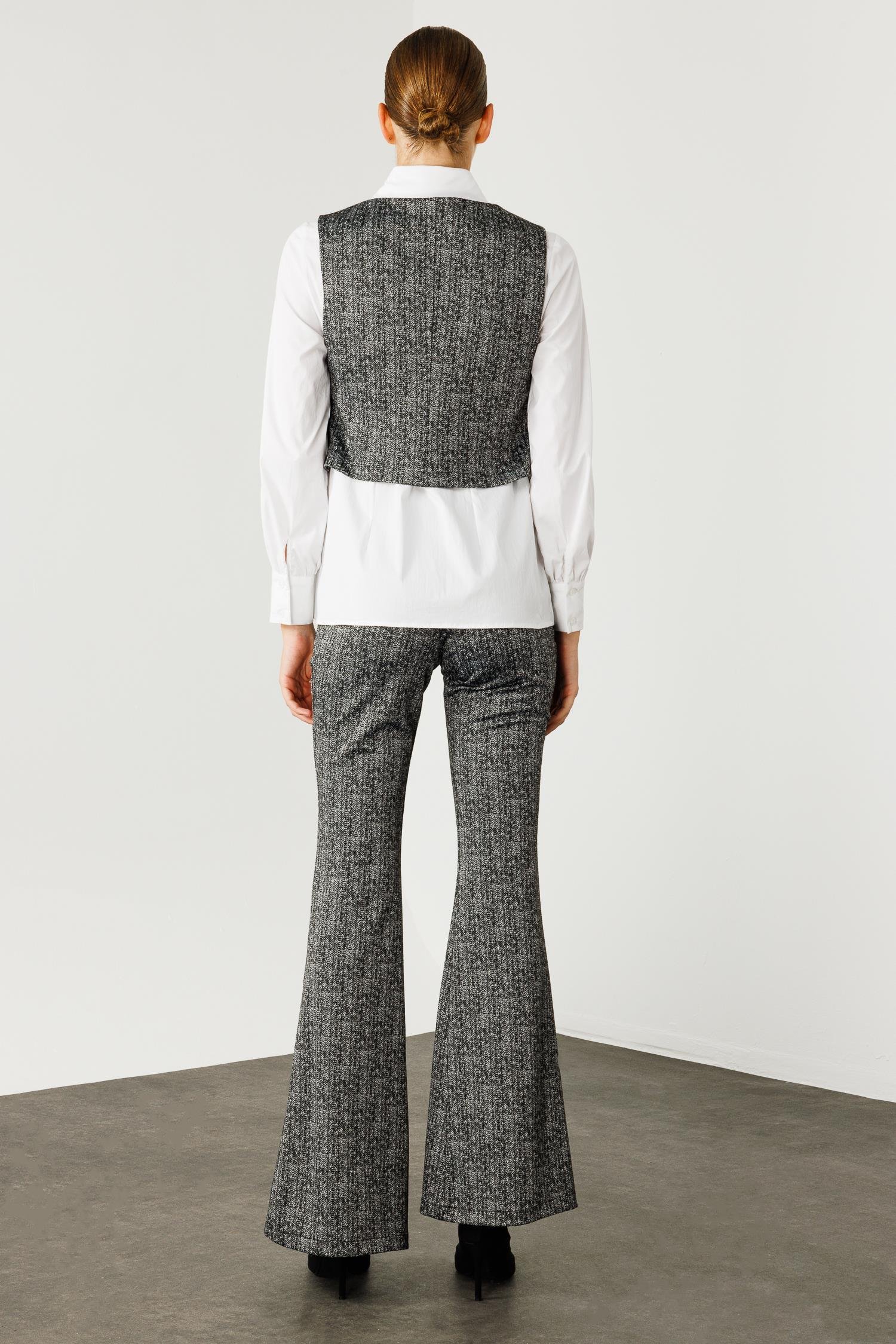 Modailgi  Crop Yelekli Gömlek Takım Antrasit