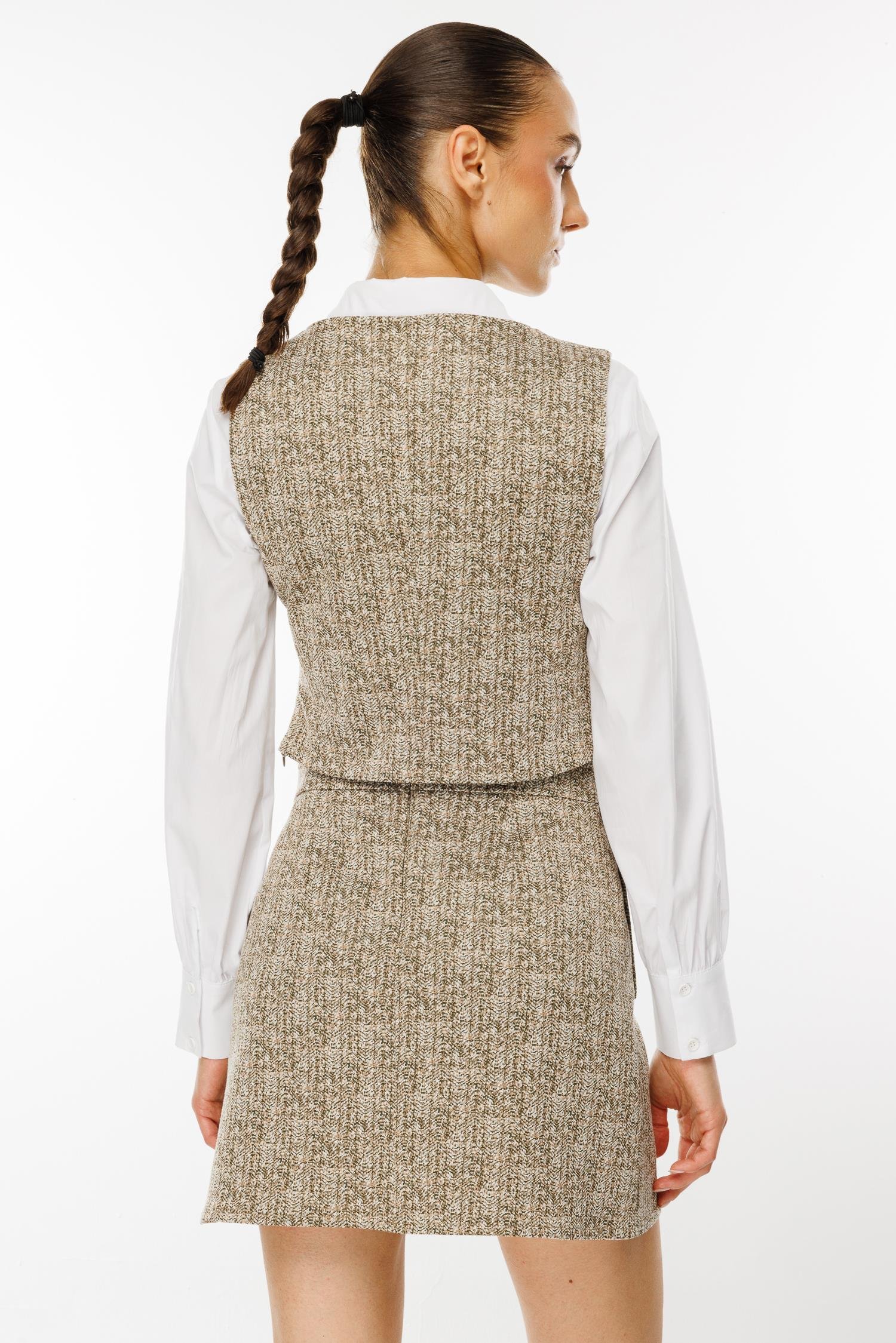 Modailgi  Crop Yelekli Gömlek Takım Haki