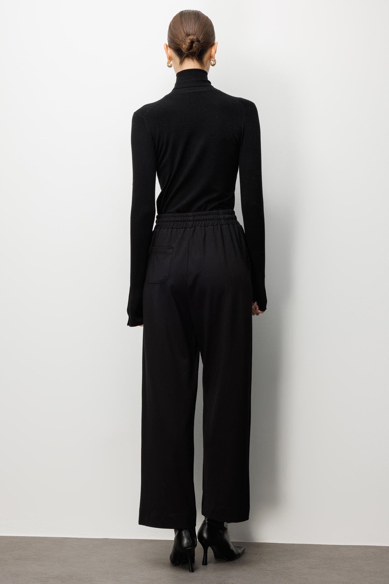 Modailgi  Deri Detaylı Beli Lastikli Pantolon - 15072 Siyah