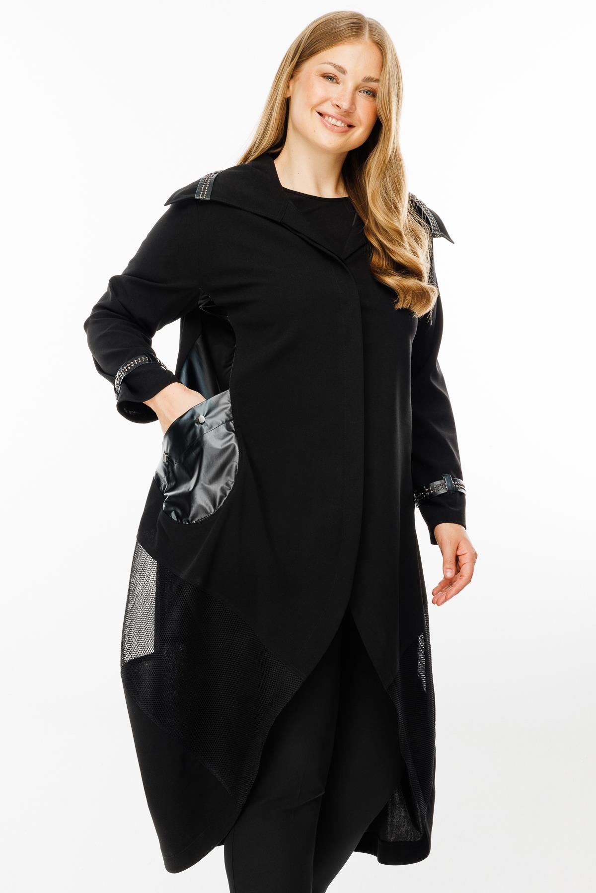 Modailgi  Deri Detaylı Kap Siyah