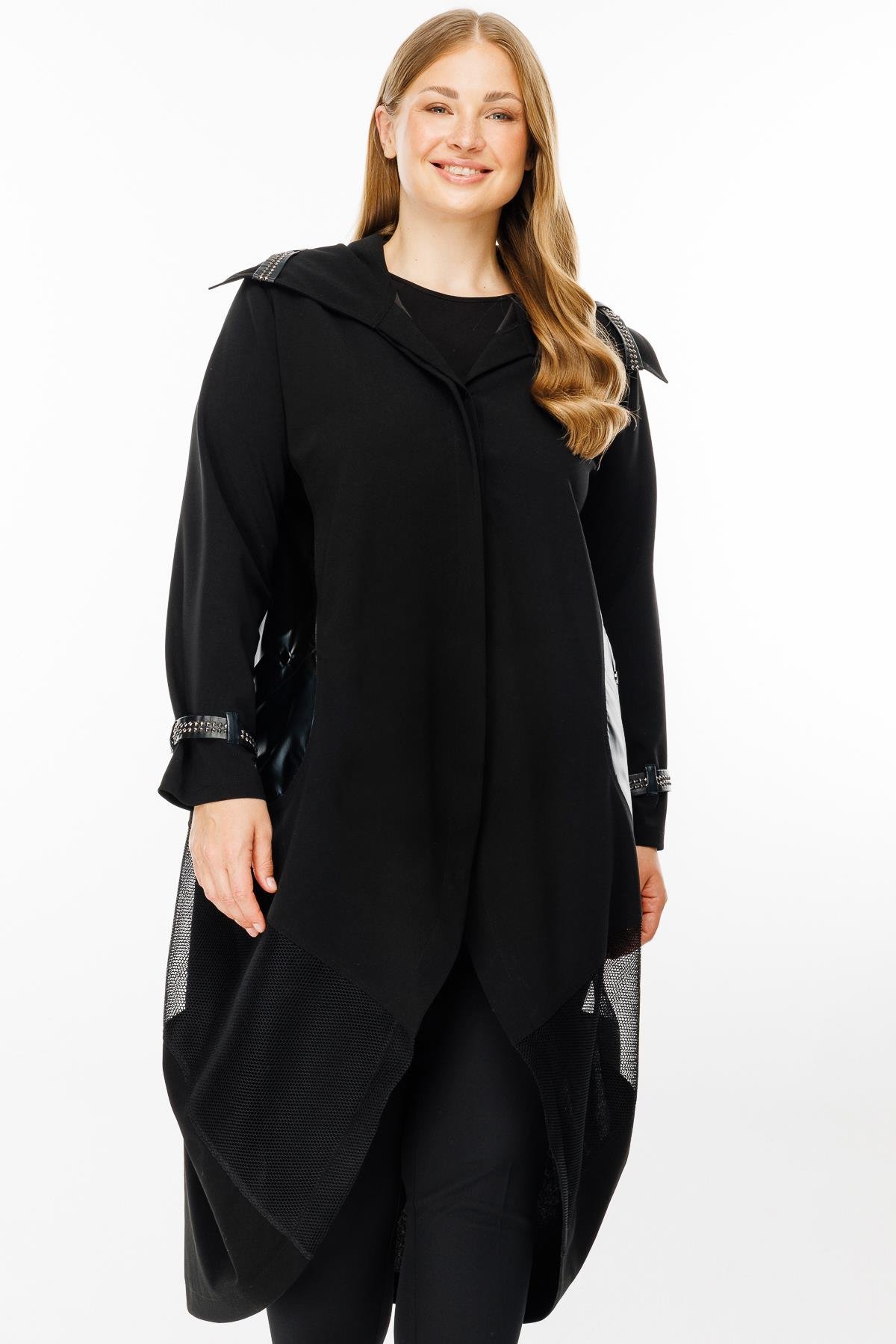 Modailgi  Deri Detaylı Kap Siyah