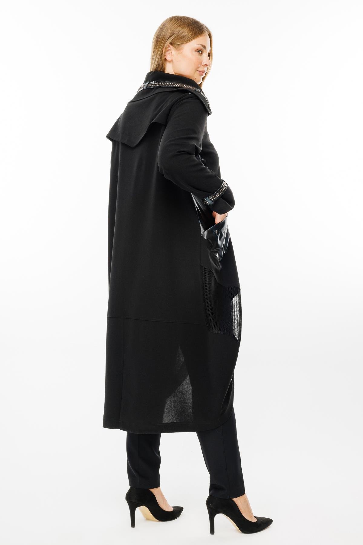 Modailgi  Deri Detaylı Kap Siyah