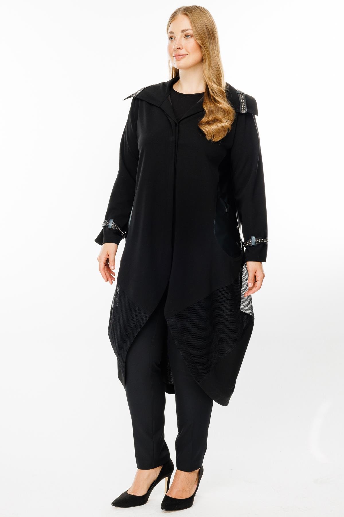 Modailgi  Deri Detaylı Kap Siyah