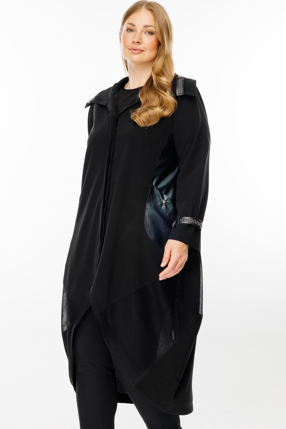 Modailgi  Deri Detaylı Kap Siyah