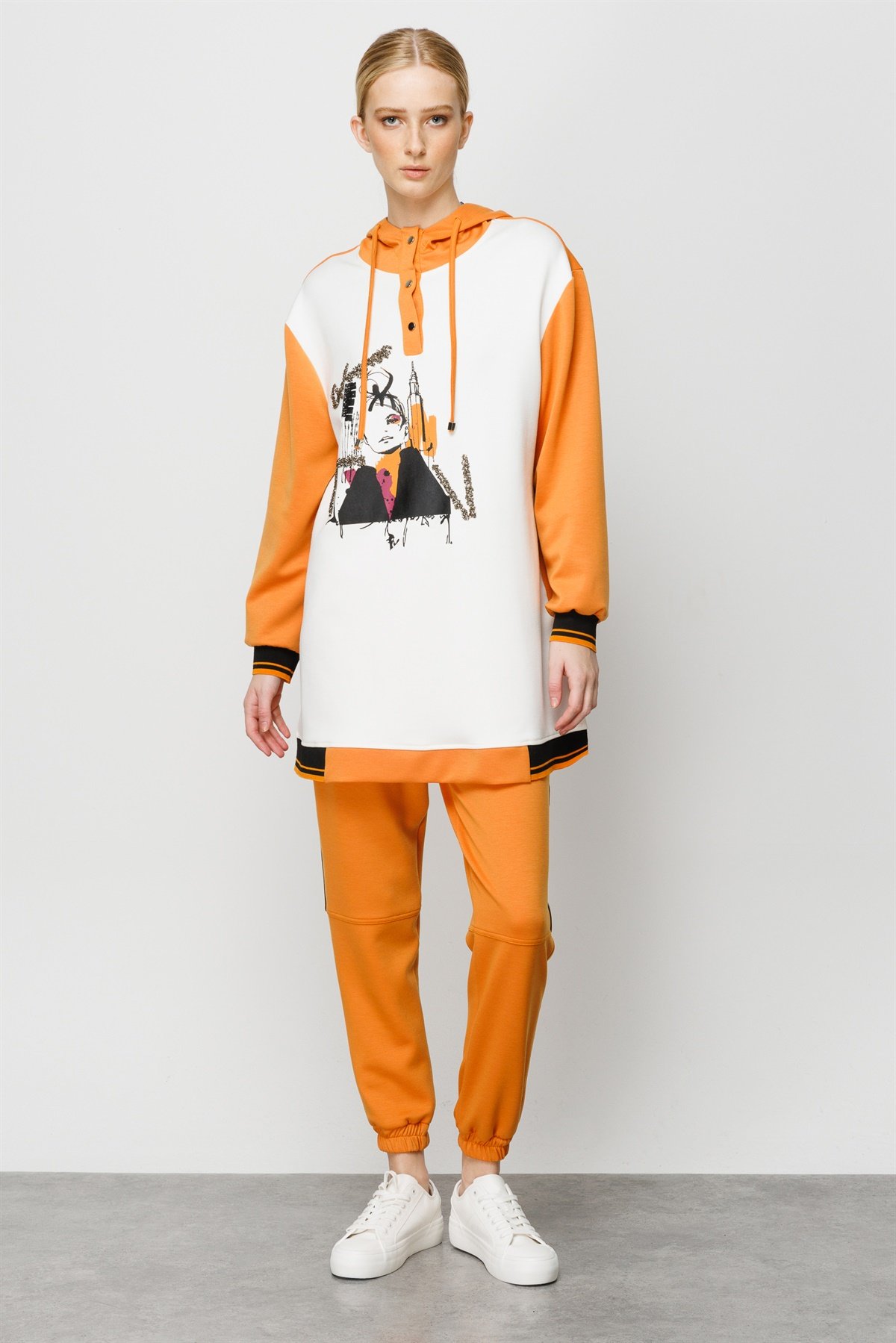 Modailgi  Deri Şeritli Pantolon Orange